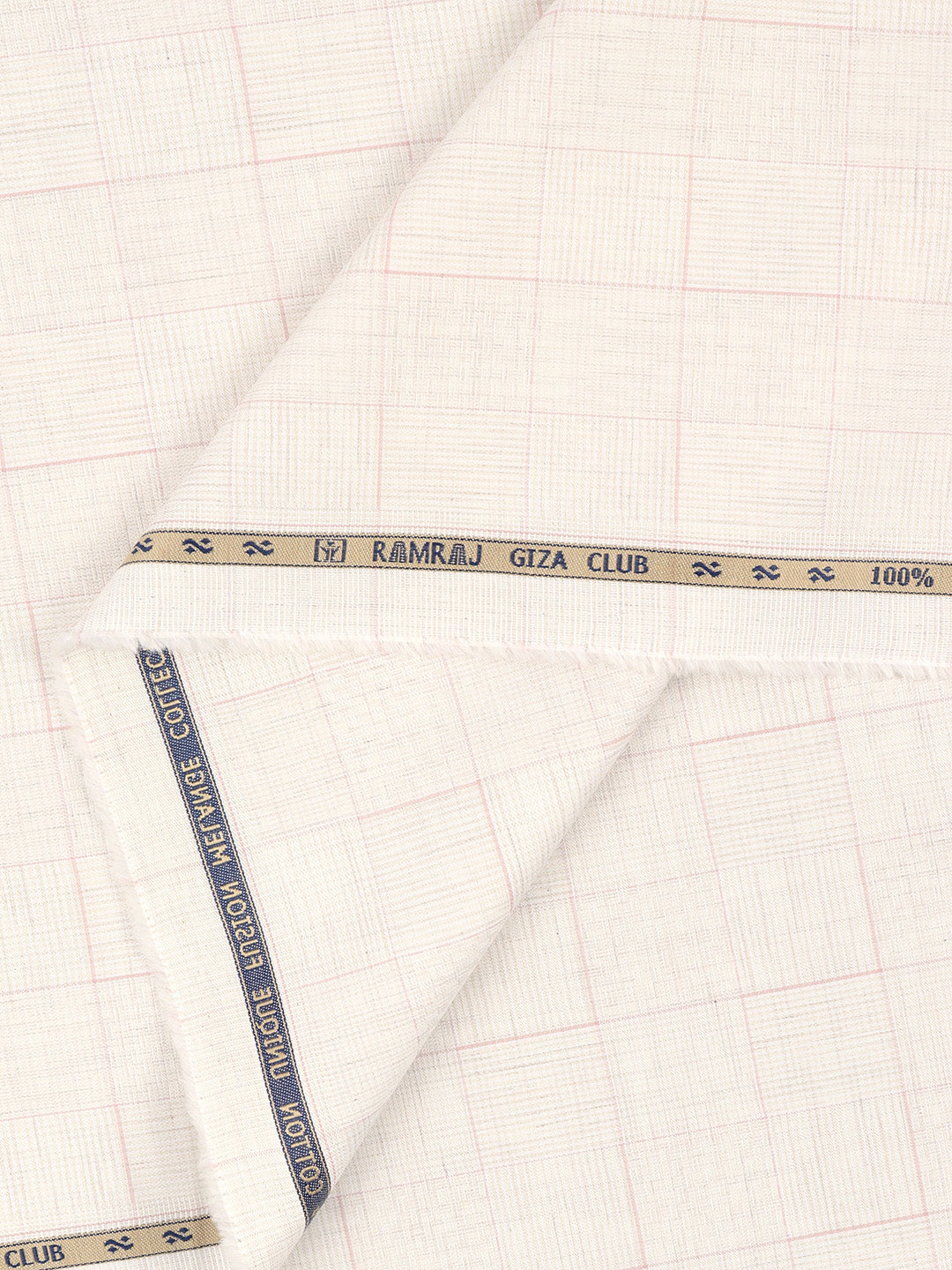 100% Giza Cotton Cream Checked Shirt Fabric Grand Unique