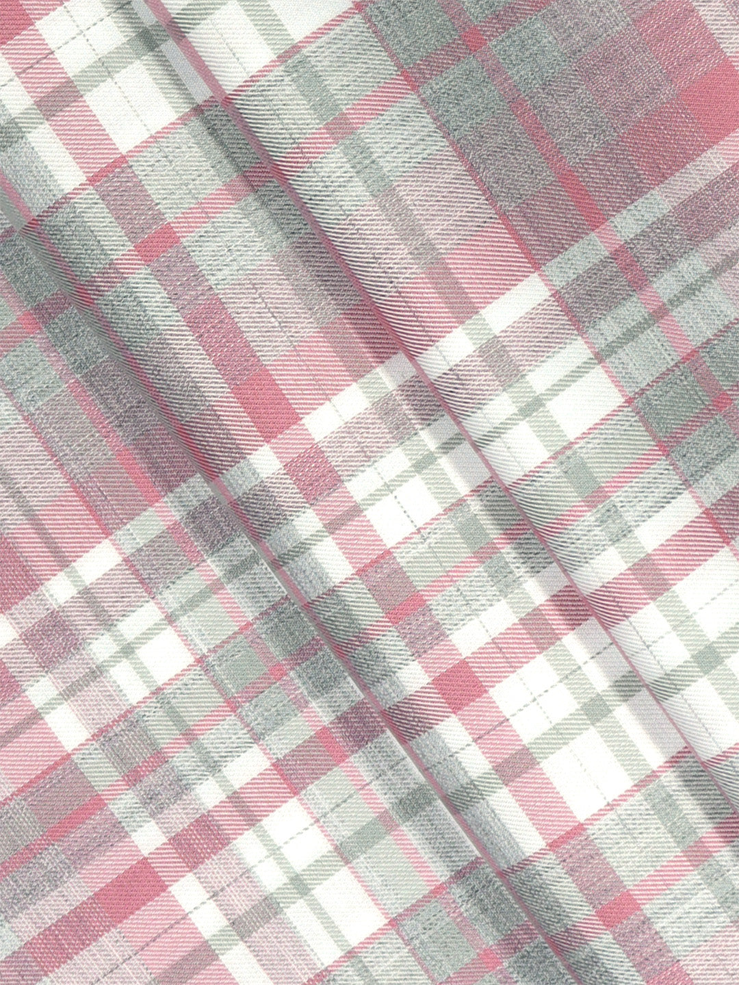 Men 100%Cotton Checked Shirt Fabric Pink with Grey Grand Unique