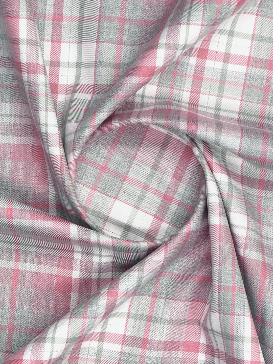 Men 100%Cotton Checked Shirt Fabric Pink with Grey Grand Unique