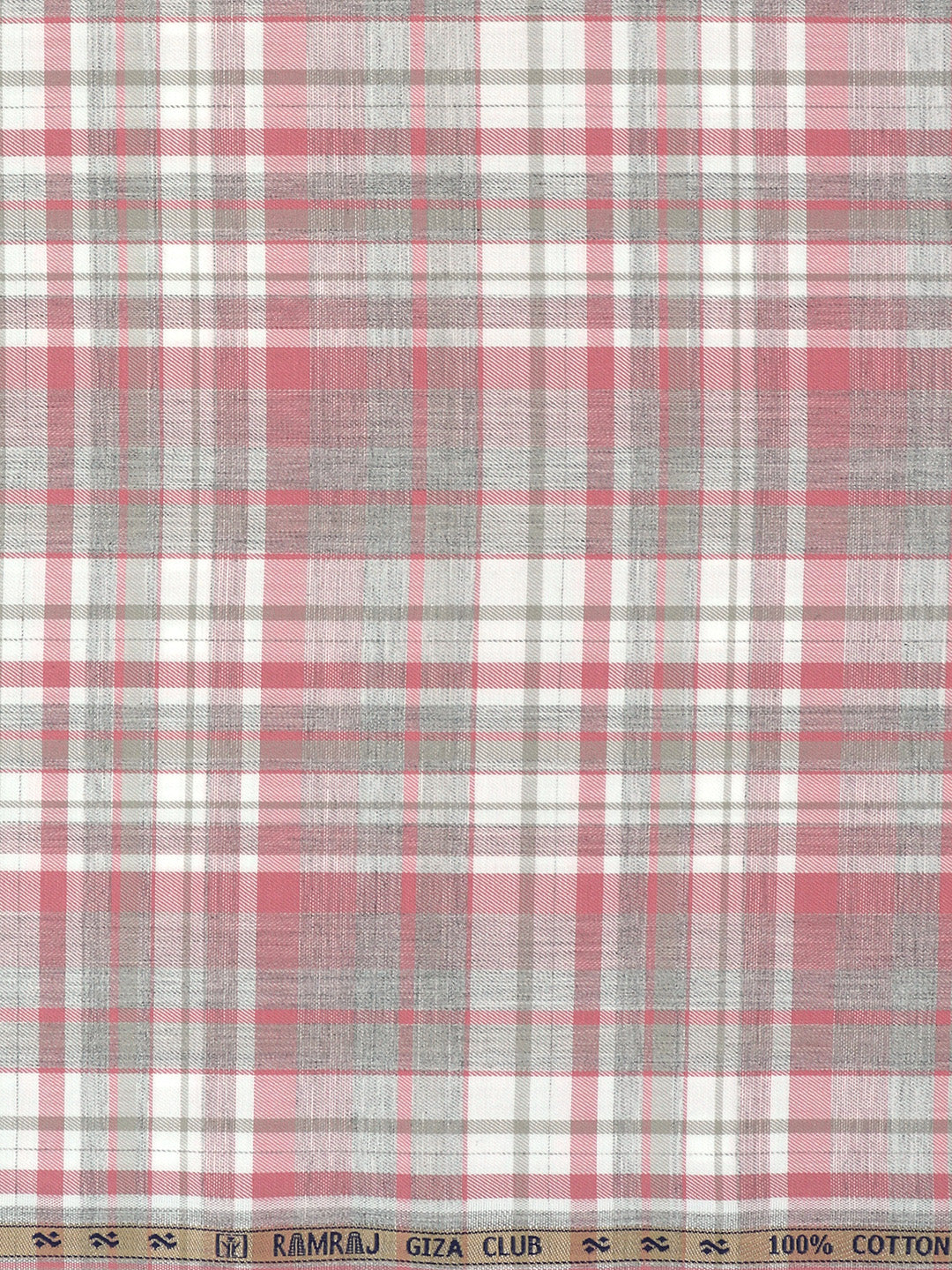 100% Giza Cotton Pink with White Checked Shirt Fabric Grand Unique