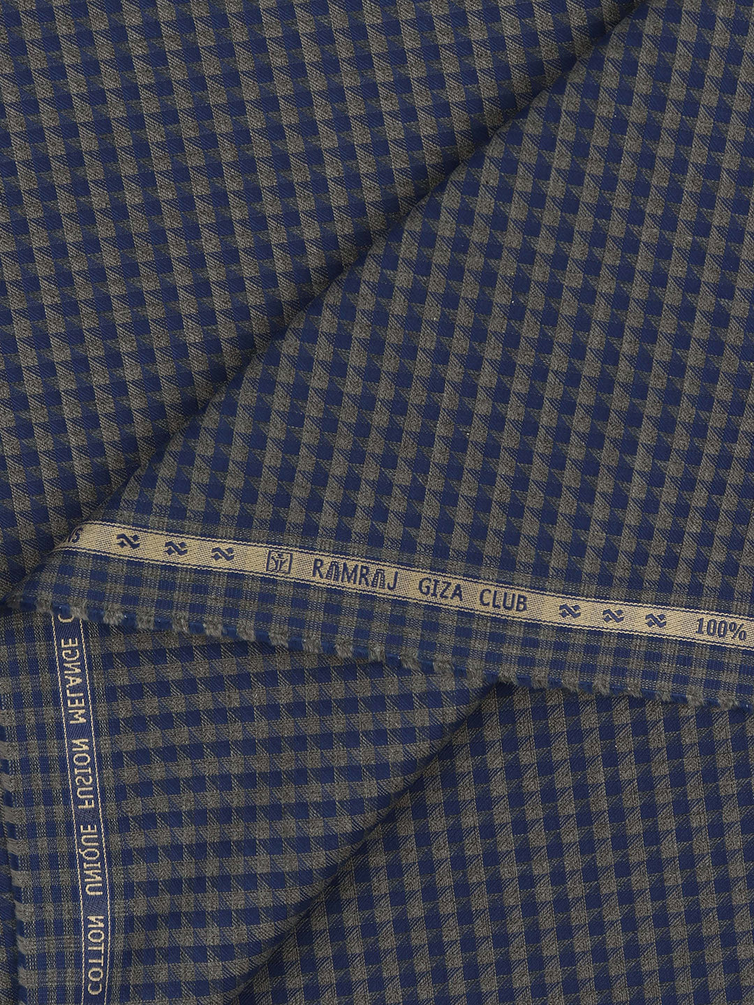 100% Giza Cotton Blue with Green Checked Shirt Fabric Grand Unique