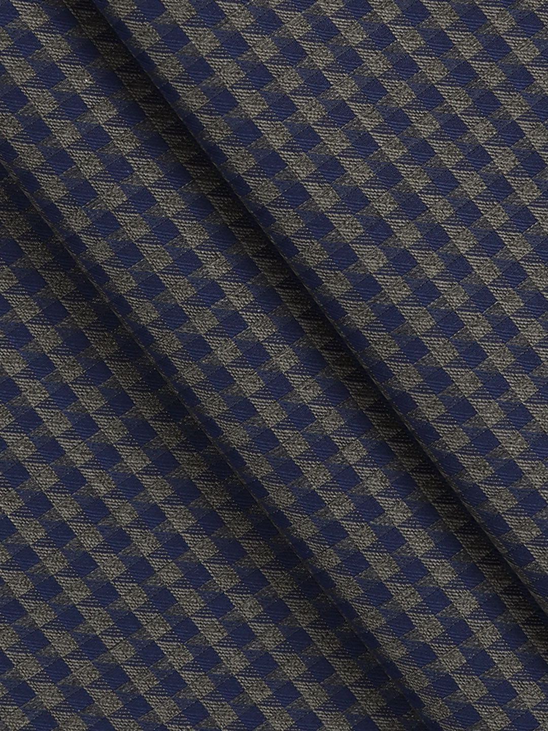100% Giza Cotton Blue with Green Checked Shirt Fabric Grand Unique
