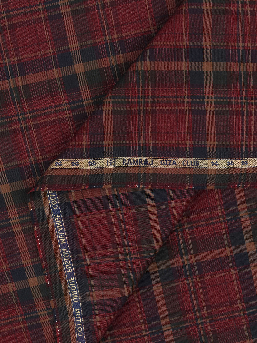 100% Giza Cotton Maroon Checked Shirt Fabric Grand Unique