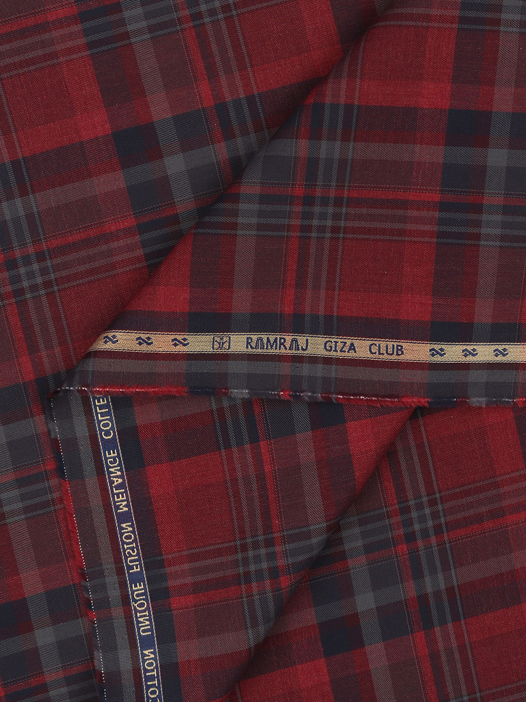100% Giza Cotton Red Checked Shirt Fabric Grand Unique