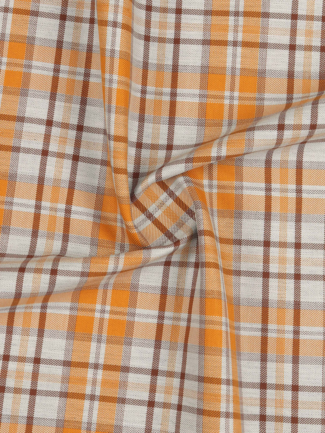 100% Giza Cotton Orange Checked Shirt Fabric Grand Unique