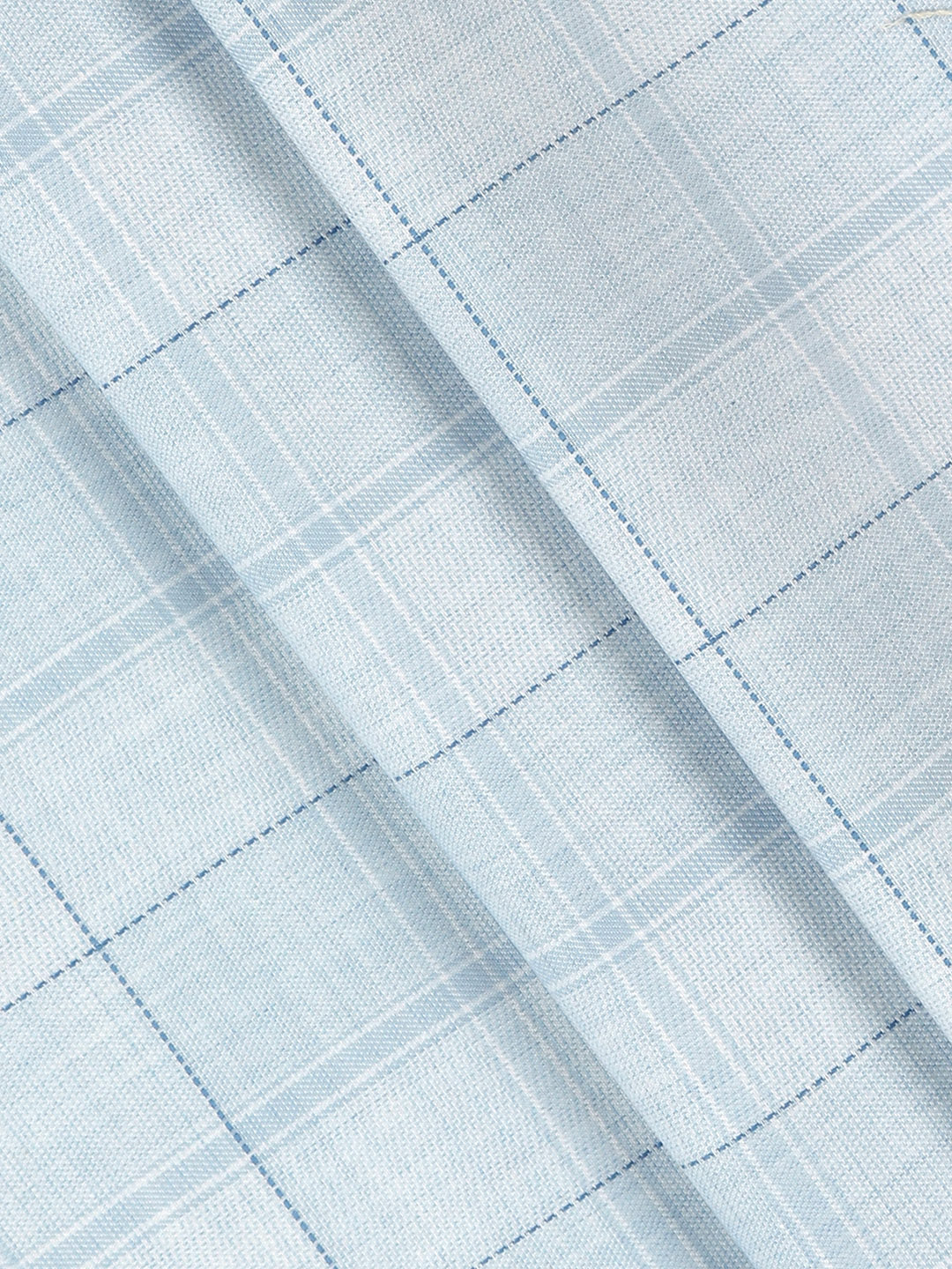 100% Giza Cotton Blue Checked Shirt Fabric Grand Unique