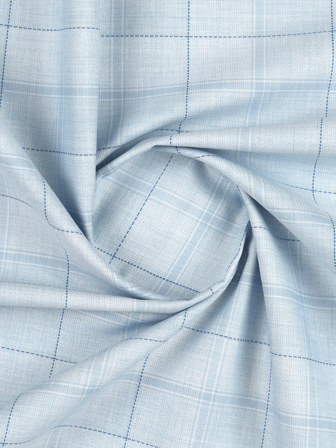 100% Giza Cotton Blue Checked Shirt Fabric Grand Unique