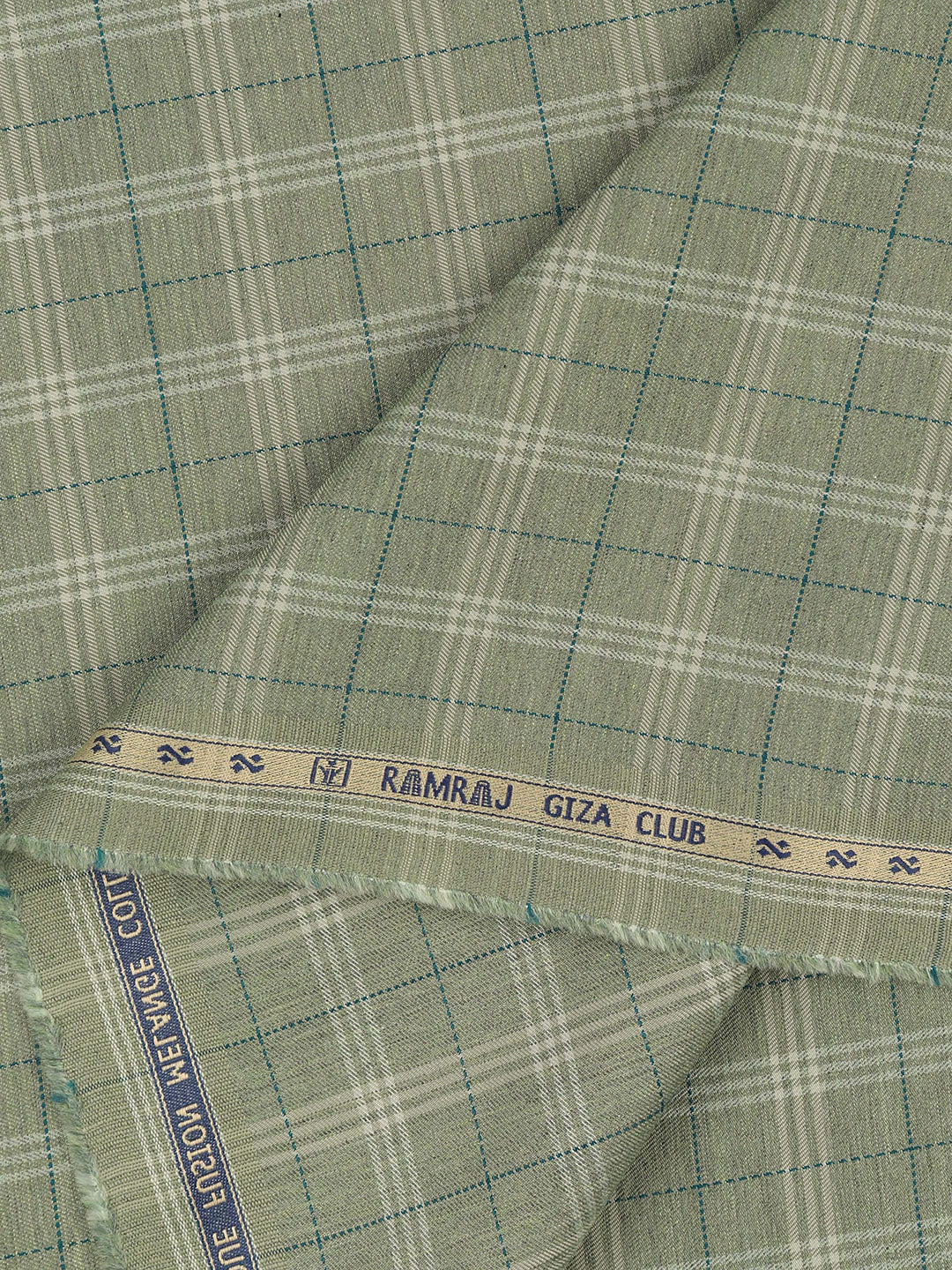 100% Giza Cotton Green Checked Shirt Fabric Grand Unique