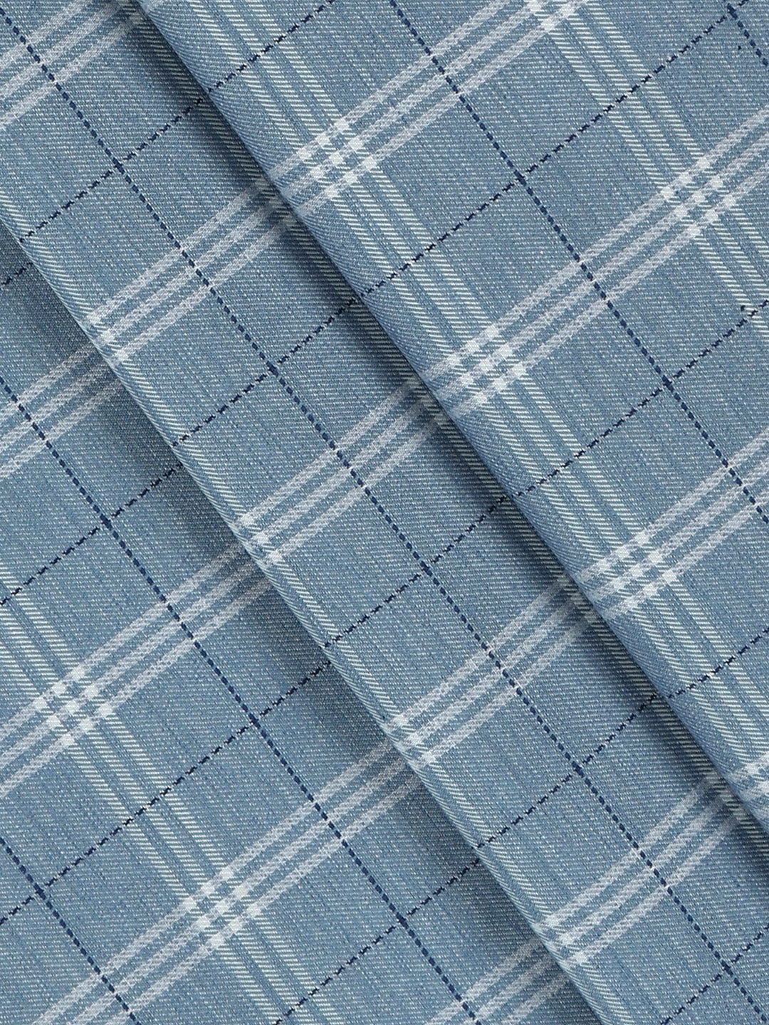 100% Giza Cotton Blue Checked Shirt Fabric Grand Unique