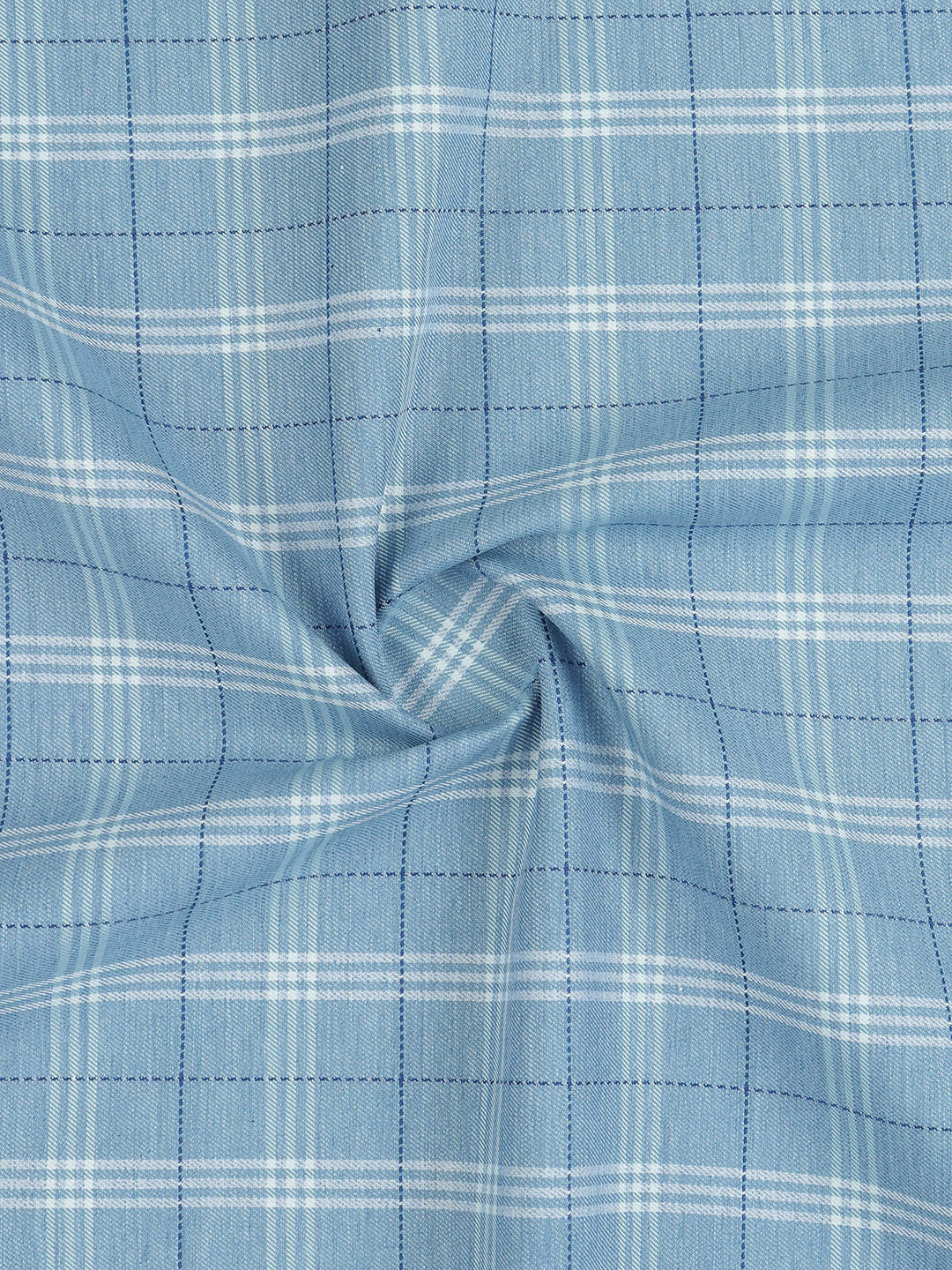 100% Giza Cotton Blue Checked Shirt Fabric Grand Unique