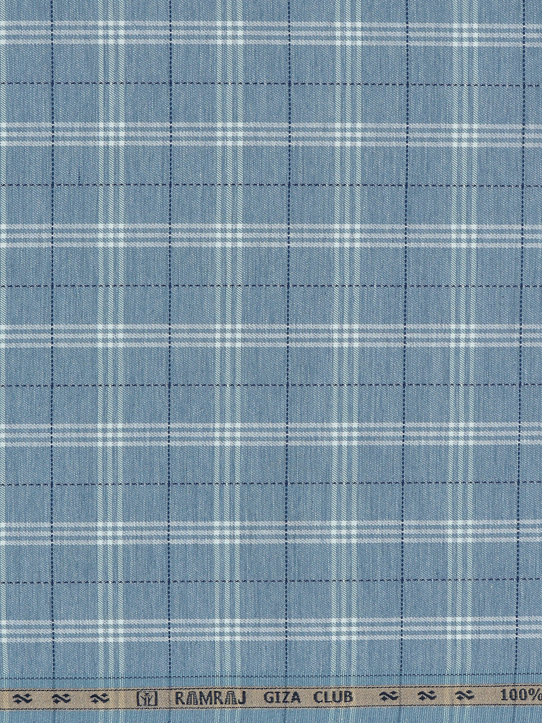 100% Giza Cotton Blue Checked Shirt Fabric Grand Unique