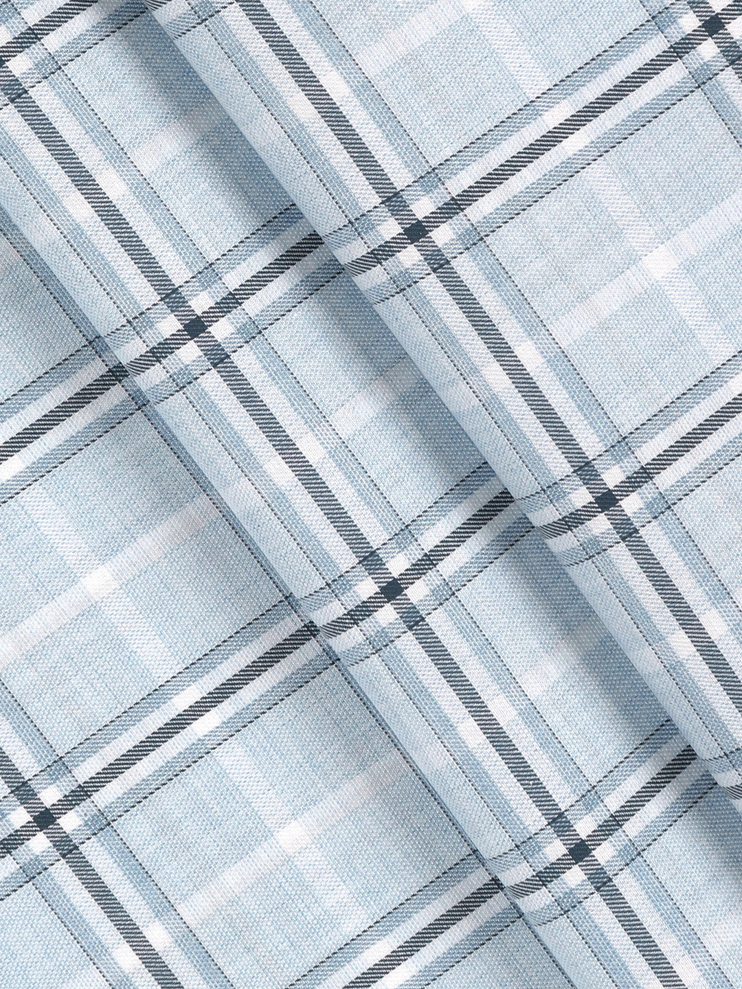 100% Giza Cotton Sky Blue Checked Shirt Fabric Grand Unique