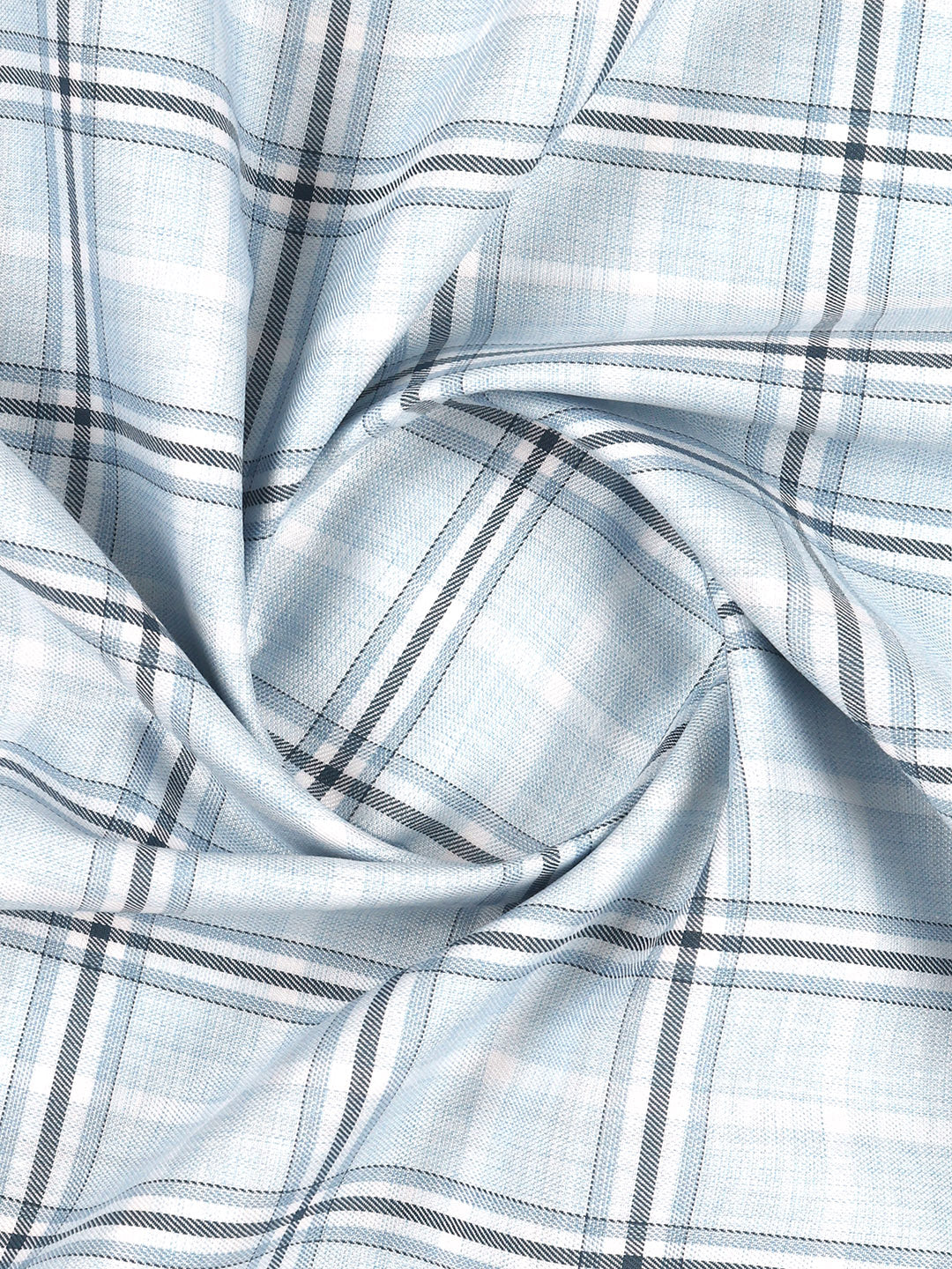 100% Giza Cotton Sky Blue Checked Shirt Fabric Grand Unique