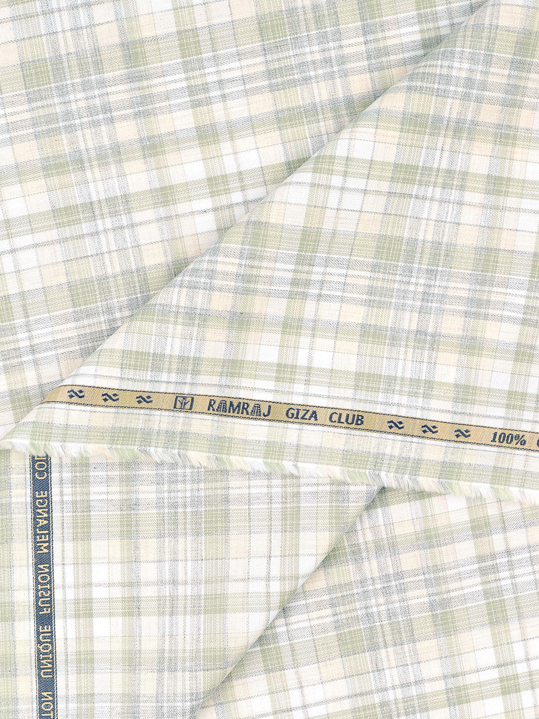 100% Giza Cotton Pista Green Checked Shirt Fabric Grand Unique