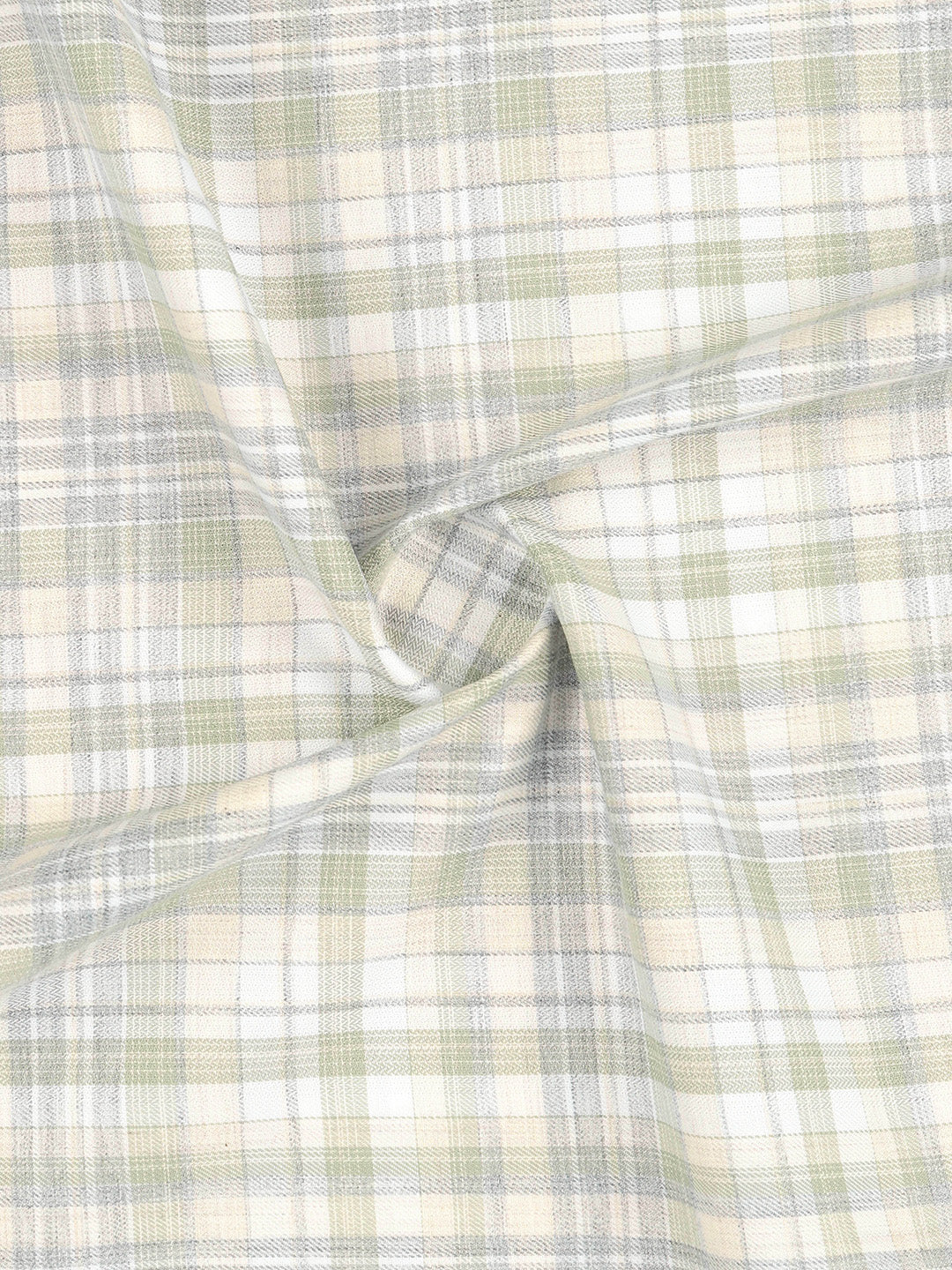 100% Giza Cotton Pista Green Checked Shirt Fabric Grand Unique