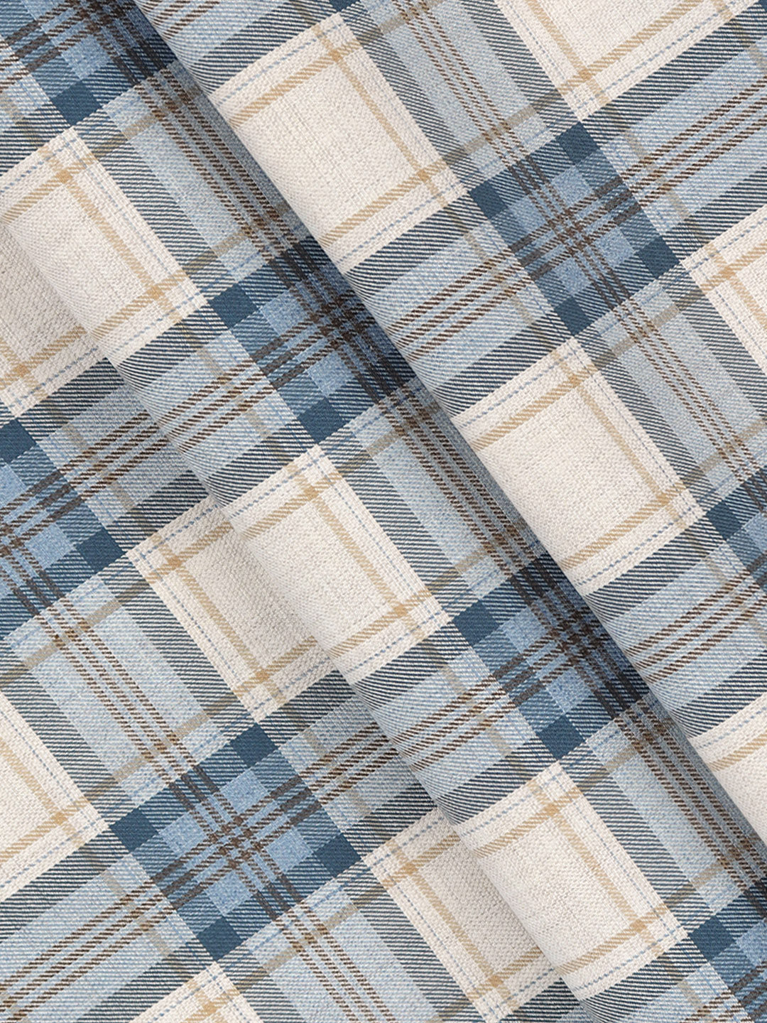 100% Giza Cotton Blue with White Checked Shirt Fabric Grand Unique
