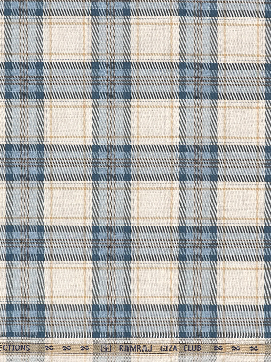 100% Giza Cotton Blue with White Checked Shirt Fabric Grand Unique