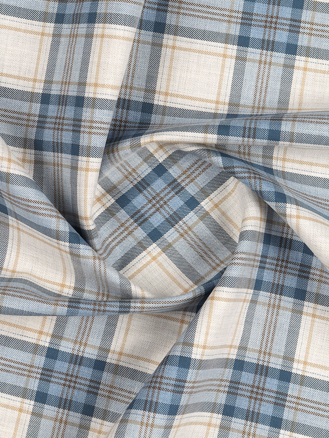 100% Giza Cotton Blue with White Checked Shirt Fabric Grand Unique