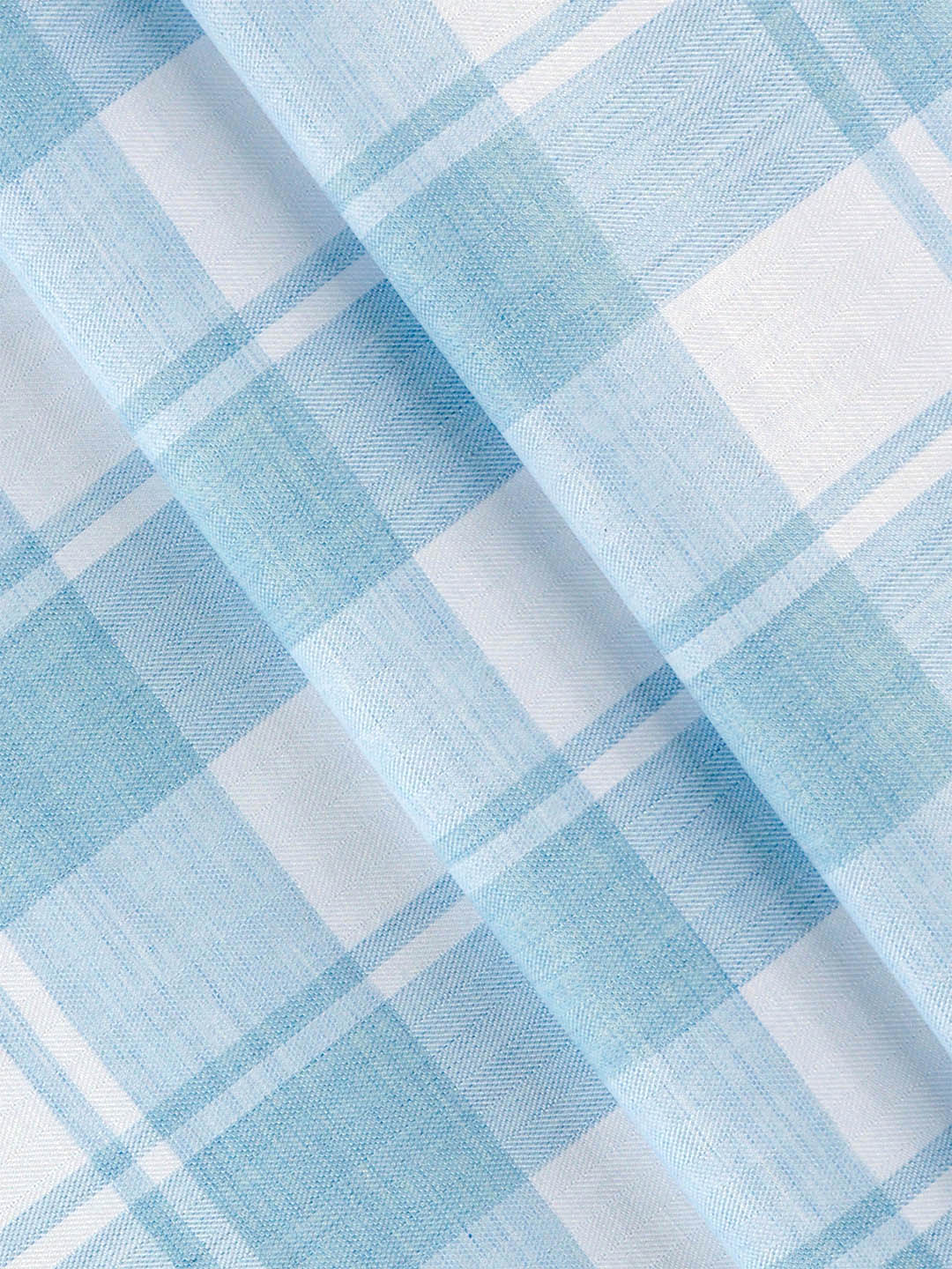 Men 100%Cotton Checked Shirt Fabric White with Blue Grand Unique