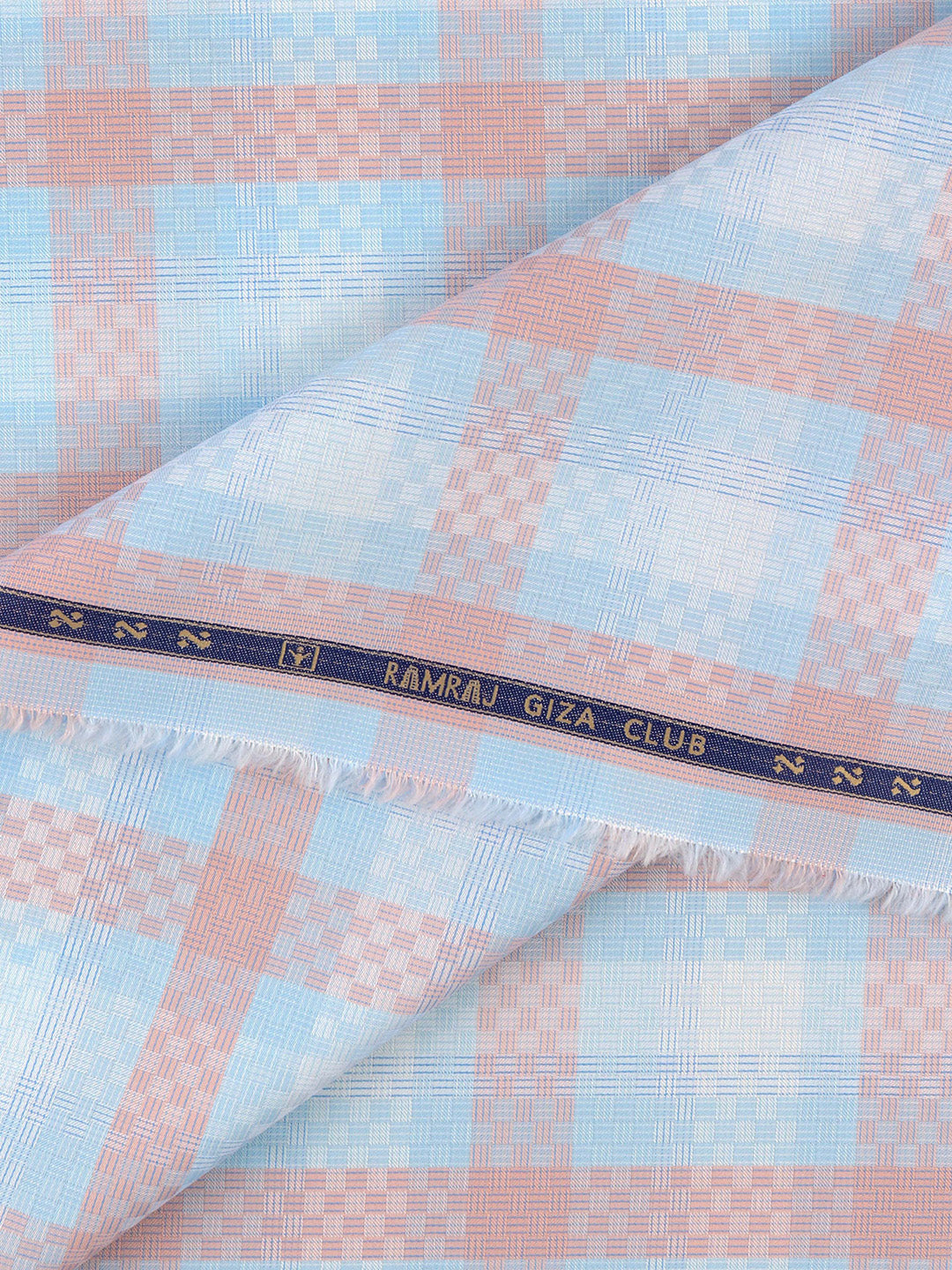 Men 100% Giza Cotton Self Design Light Blue Shirt Fabric Casino Grand