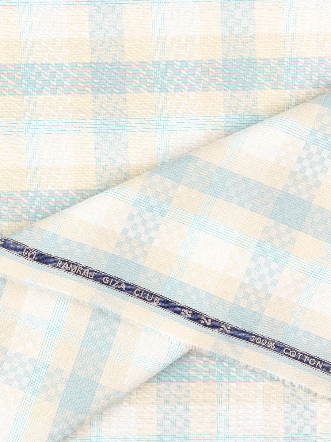 100% Giza Cotton Self Design Yellow with Blue Shirt Fabric Casino Grand