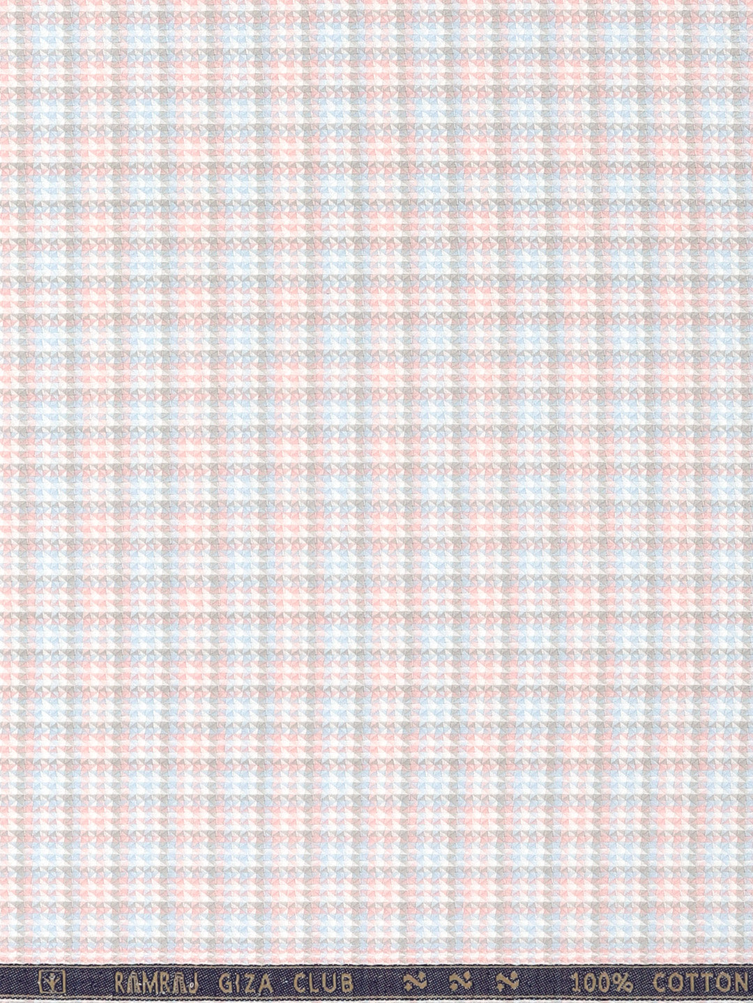 Men 100% Giza Cotton Checked Pink with Blue Shirt Fabric Casino Grand
