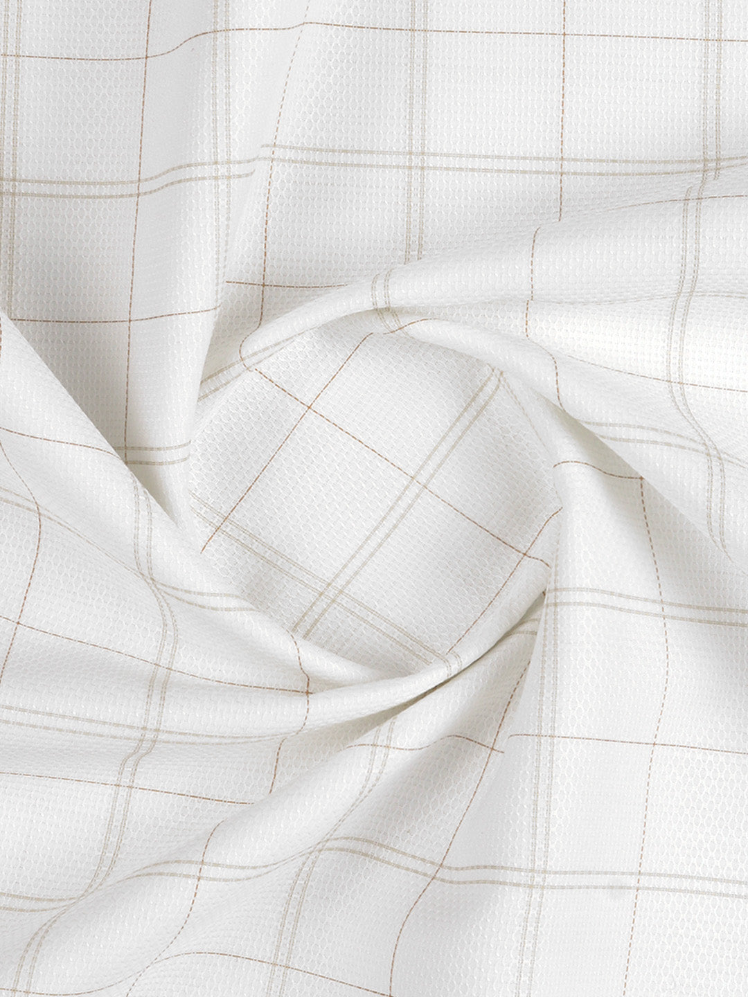 Men 100% Giza Cotton Checked White with Brown Shirt Fabric Casino Grand