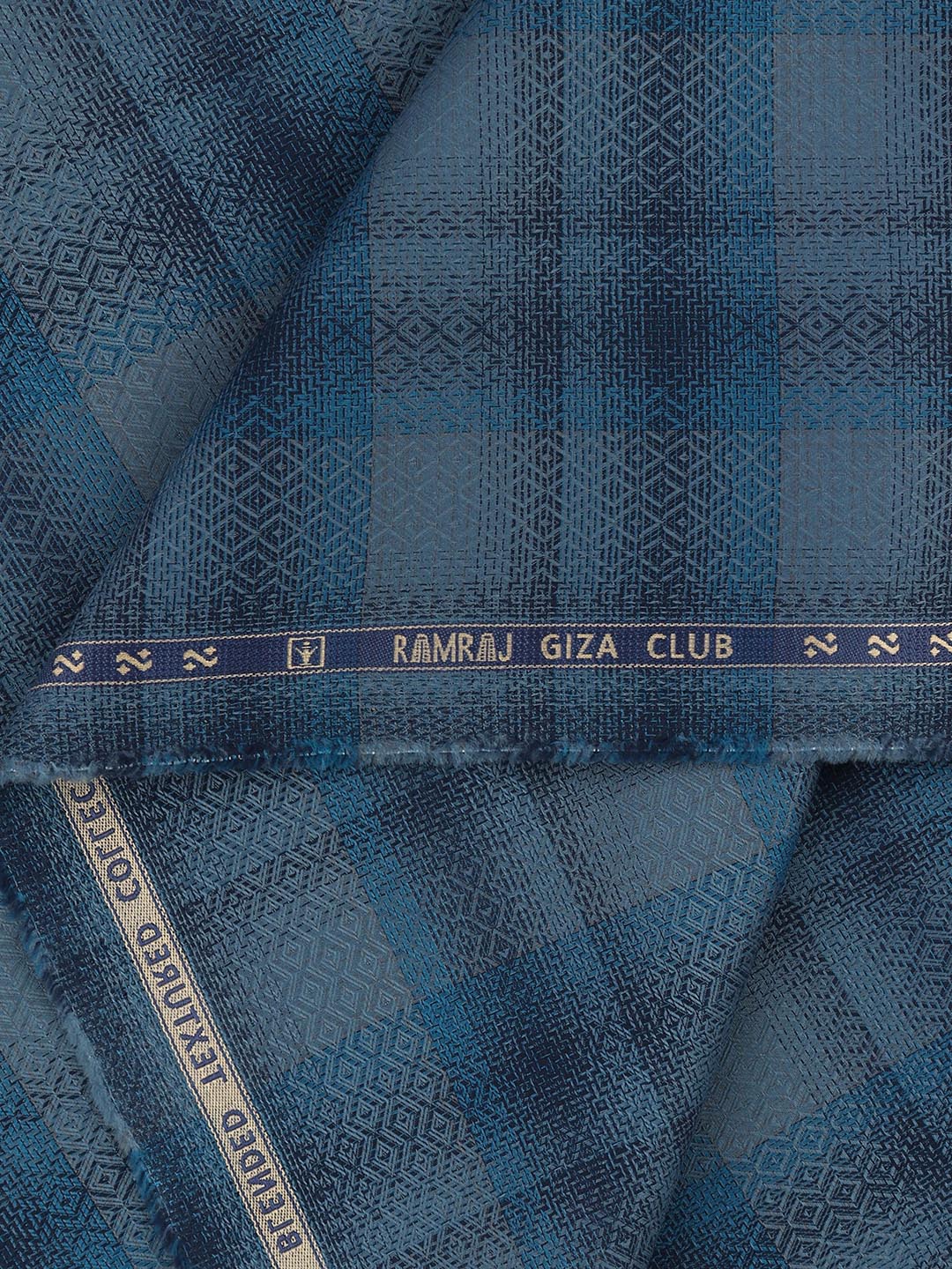 Men 100% Giza Cotton Self Design Blue Shirt Fabric Casino Grand