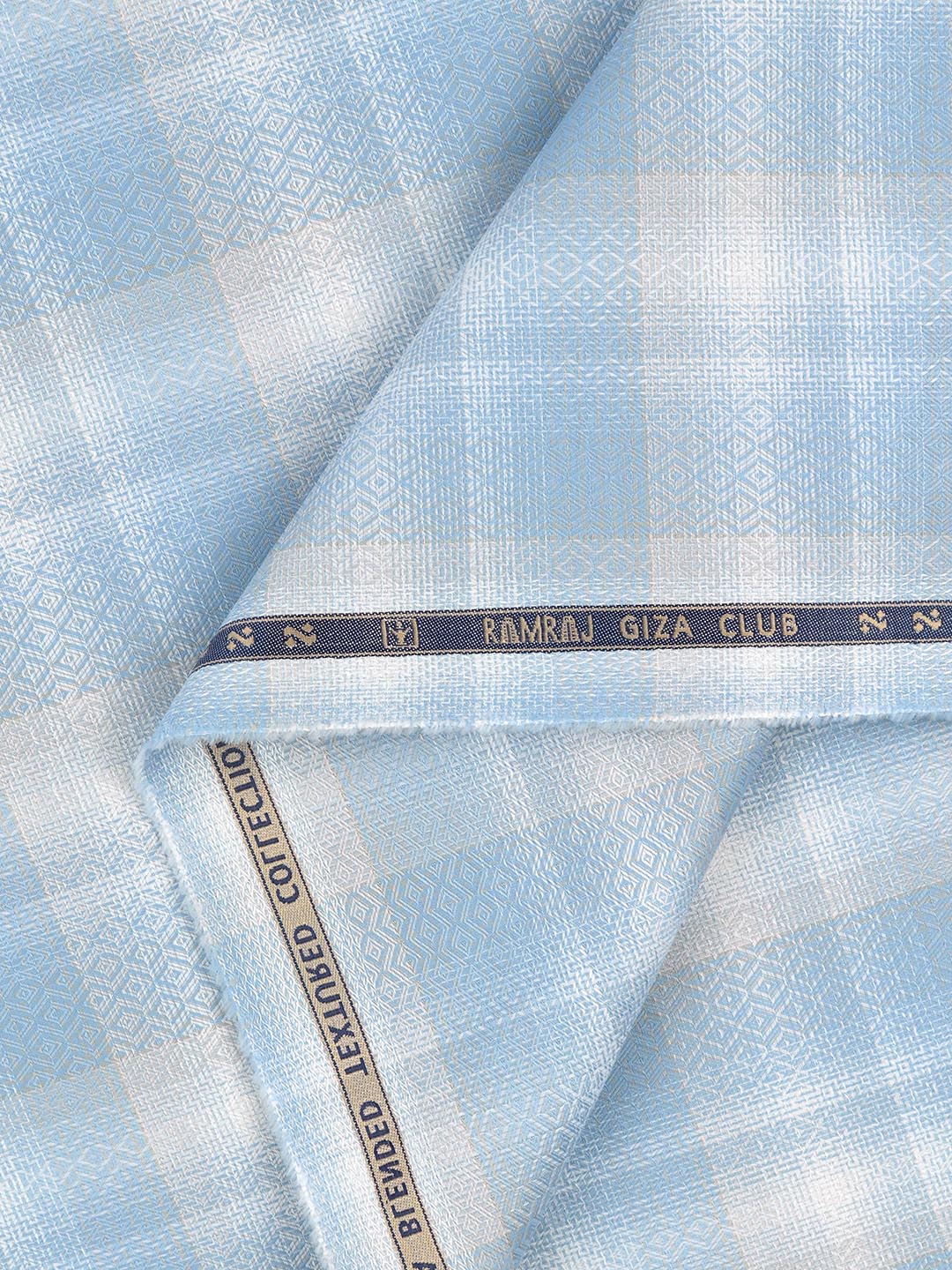 Men 100% Giza Cotton Self Design Sky Blue Shirt Fabric Casino Grand