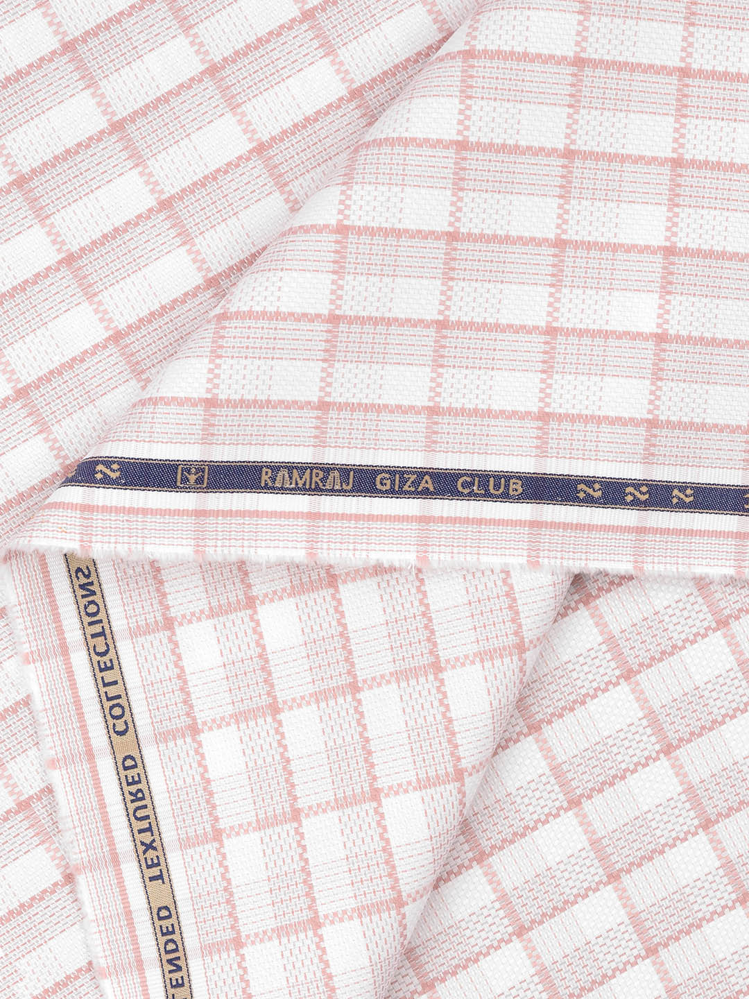 100% Giza Cotton Self Design White with Peach Shirt Fabric Casino Grand