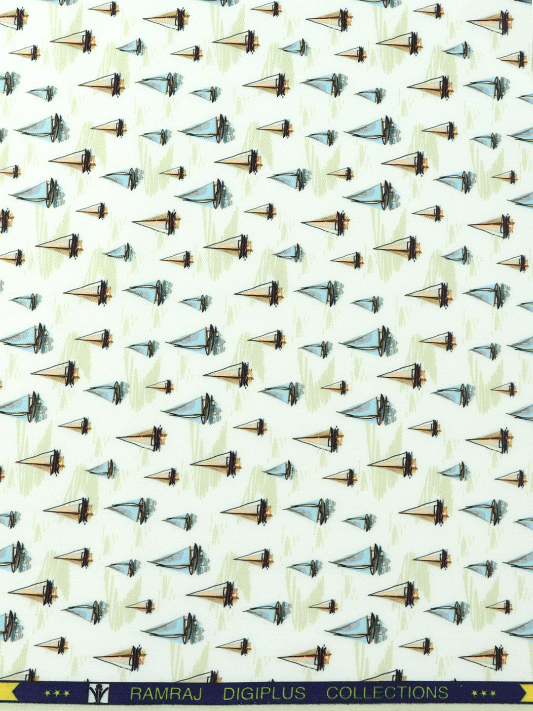 Men Cotton Rich White with Green Printed Shirt Fabric Oslo Print