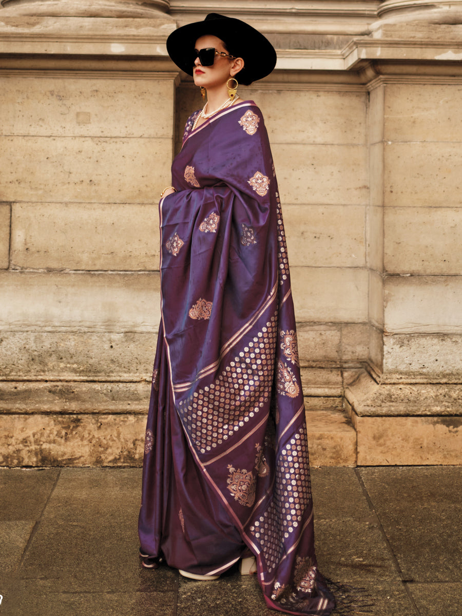 Women Elegant Semi Silk Dark Purple Saree with Tussle SS58-Full view