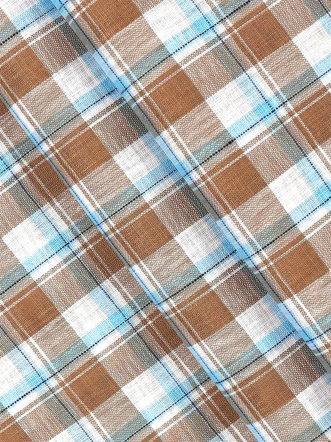 Cotton Blue with Green Checked Shirt Fabric Infinity-Zoom view