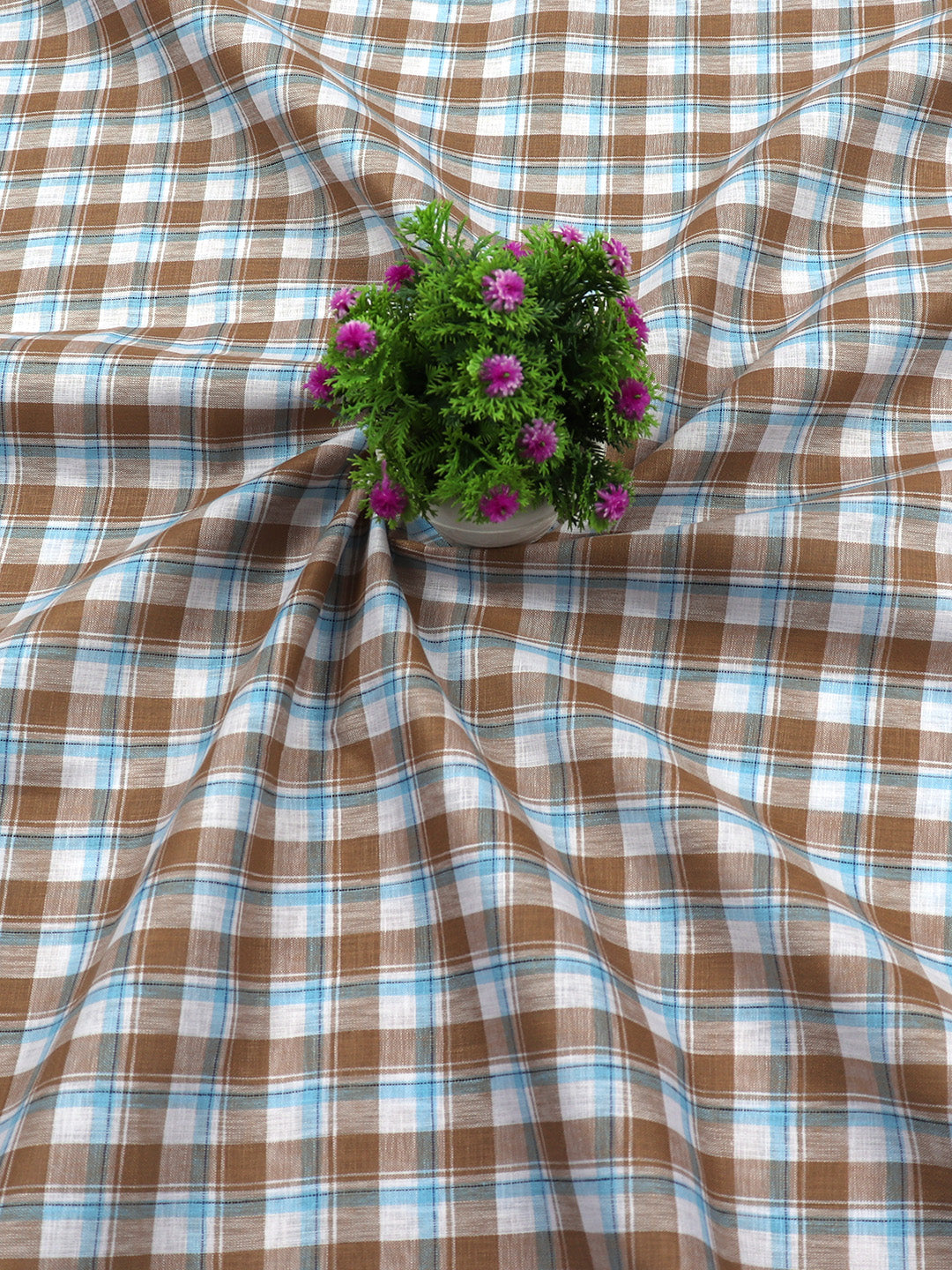 Cotton Blue with Green Checked Shirt Fabric Infinity-Close alternative view