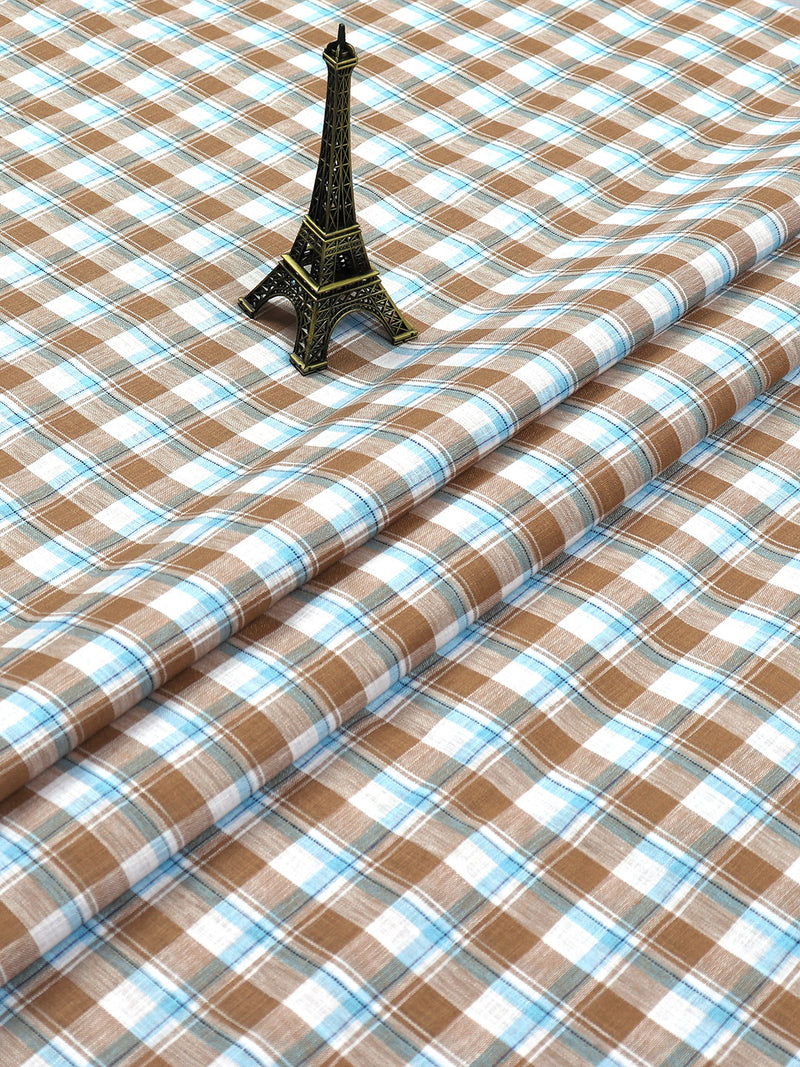 Cotton Blue with Green Checked Shirt Fabric Infinity
