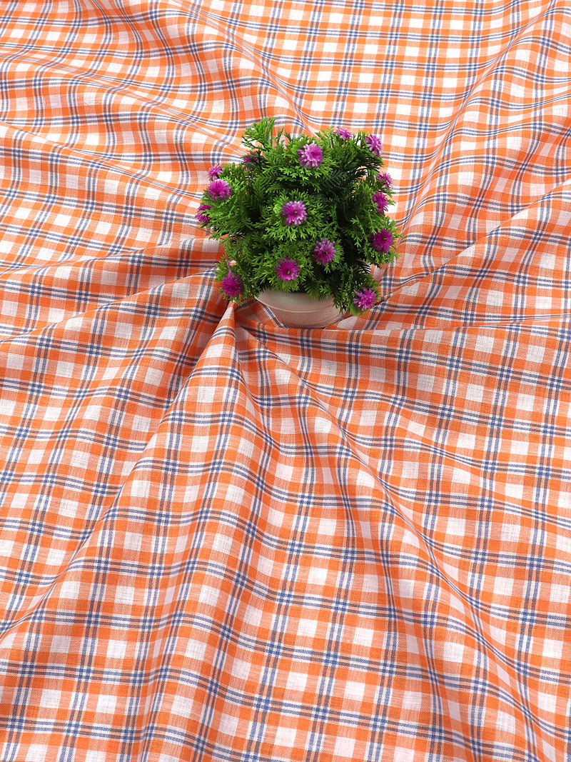 Cotton Orange Checked Shirt Fabric Infinity