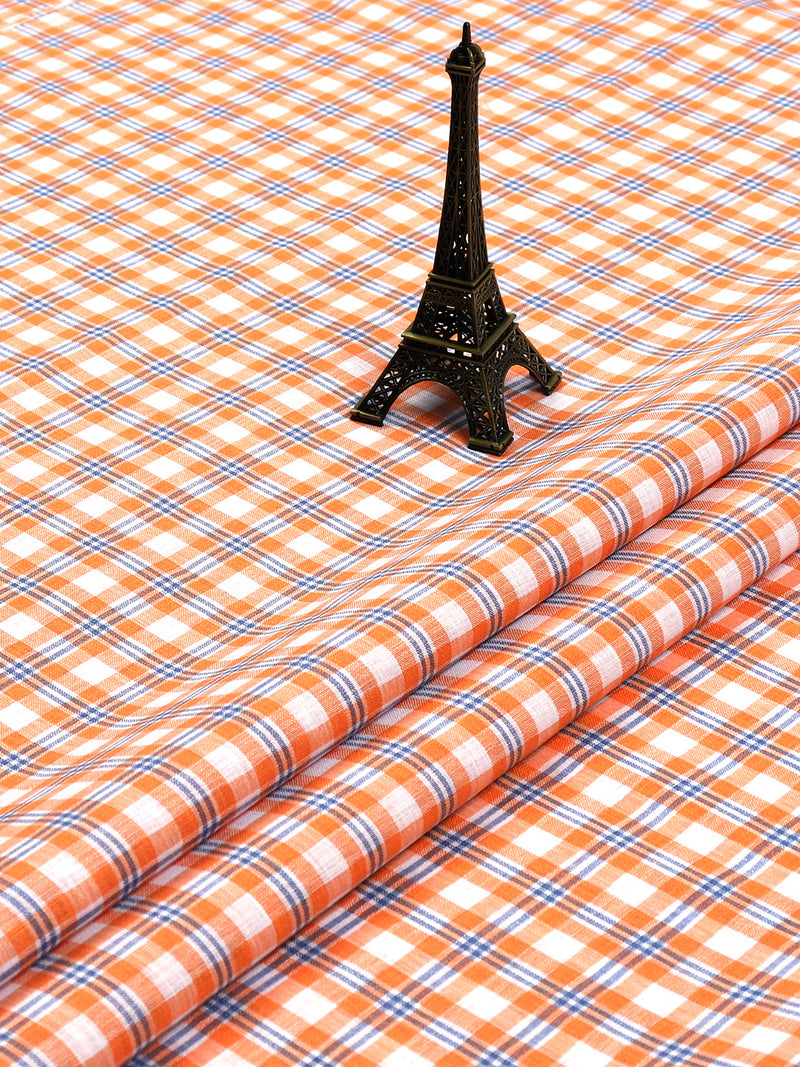 Cotton Orange Checked Shirt Fabric Infinity