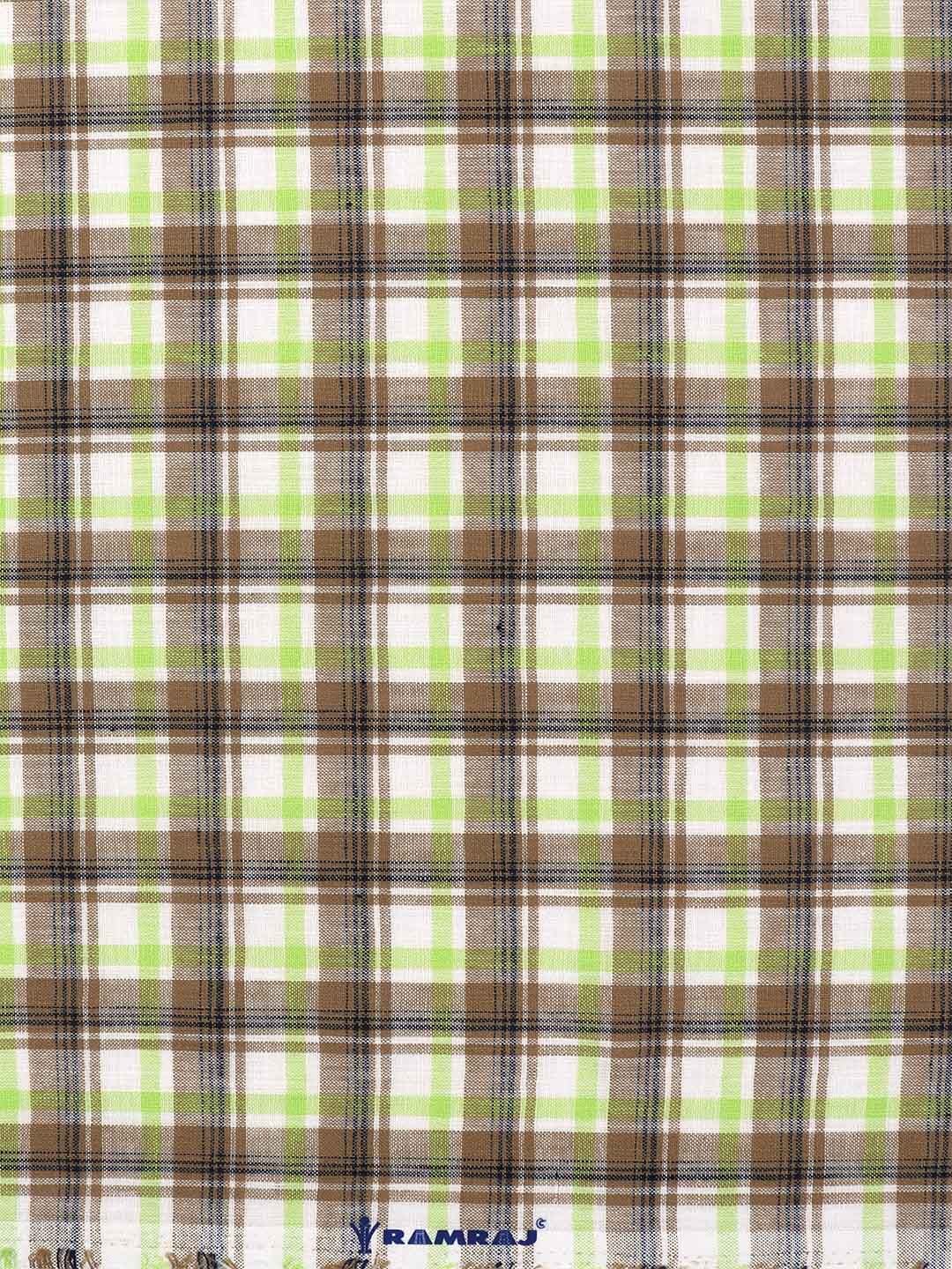 Cotton Brown with Green Check Shirt Fabric Infinity-Zoom view