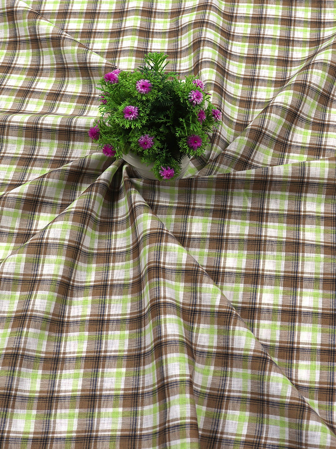 Cotton Brown with Green Check Shirt Fabric Infinity-Close alternative view