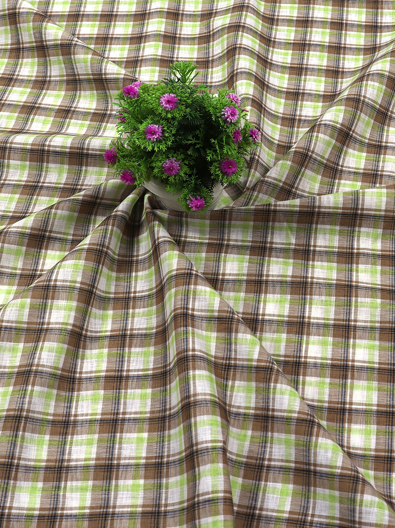 Cotton Brown with Green Check Shirt Fabric Infinity