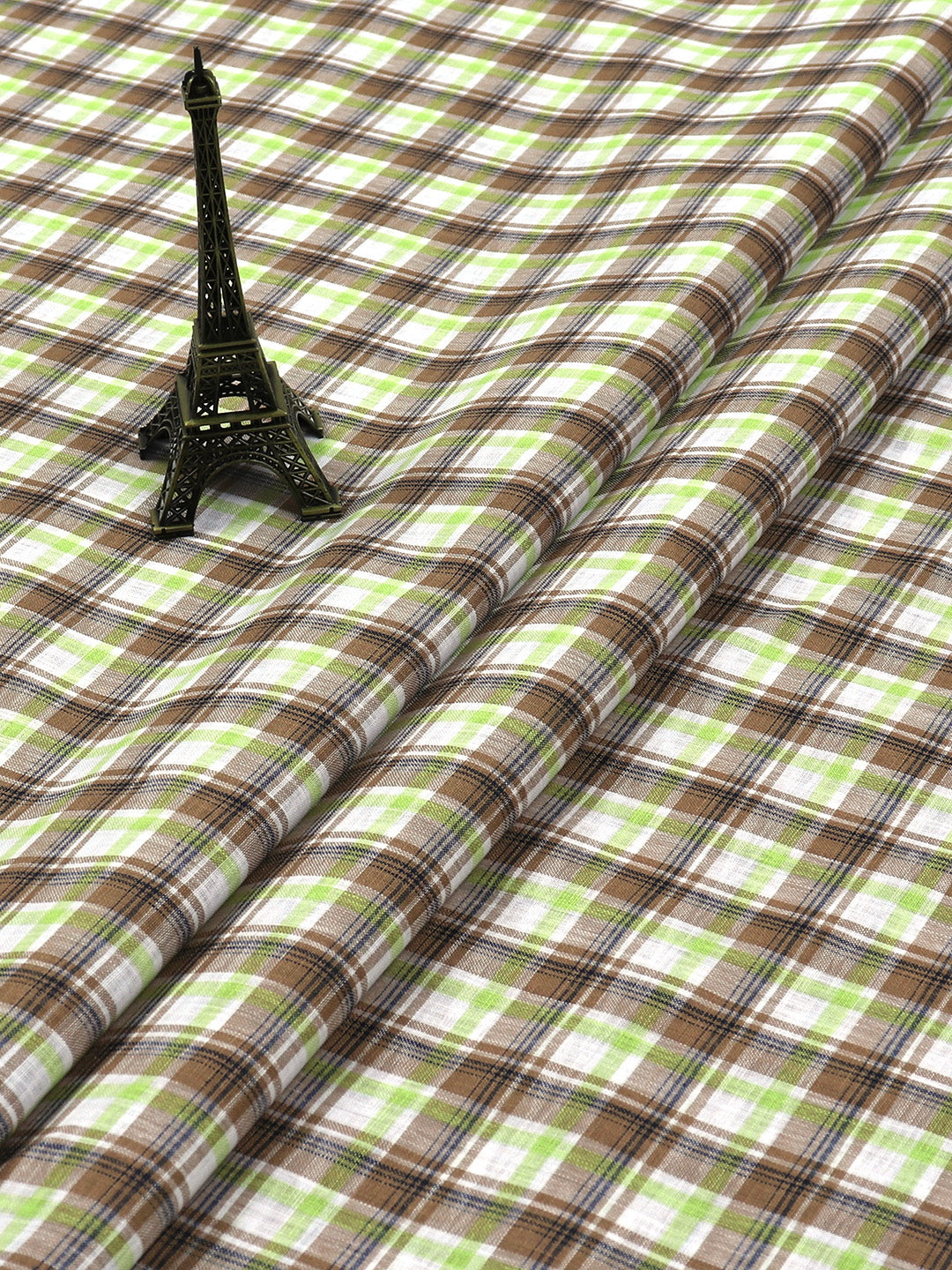 Cotton Brown with Green Check Shirt Fabric Infinity-Close view