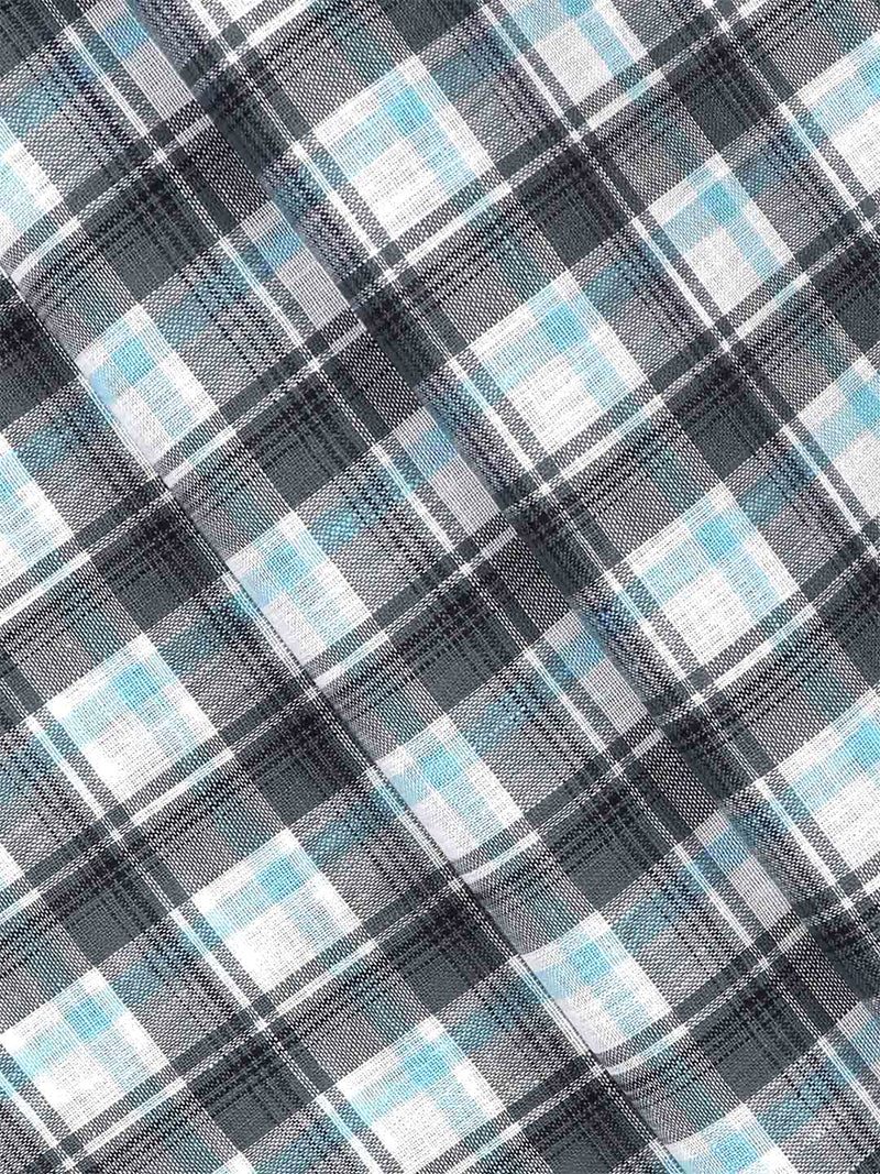 Cotton Grey with Blue Checked Shirt Fabric Infinity