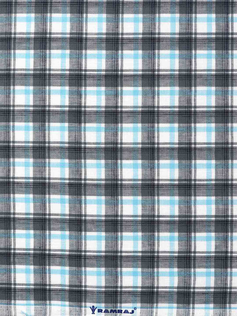 Cotton Grey with Blue Checked Shirt Fabric Infinity