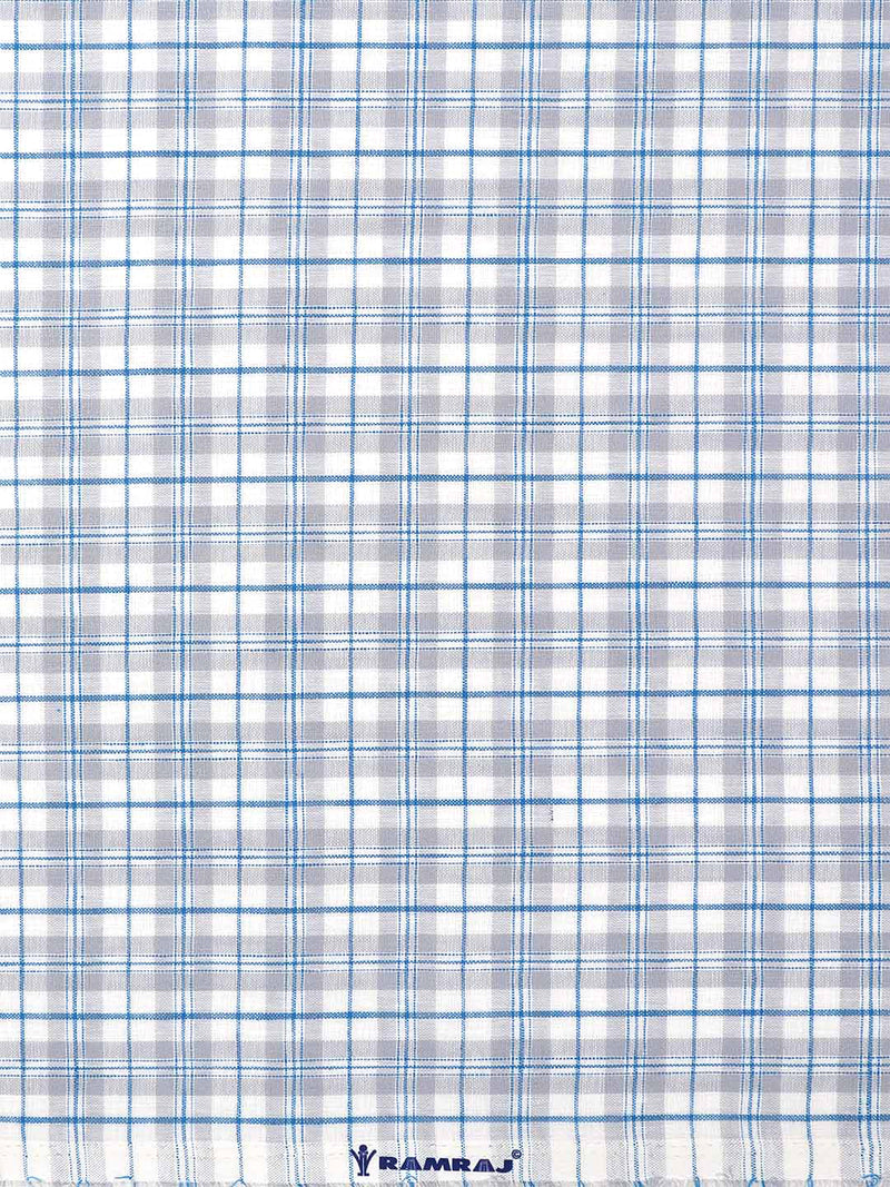 Cotton Grey with Blue Check Shirt Fabric Infinity