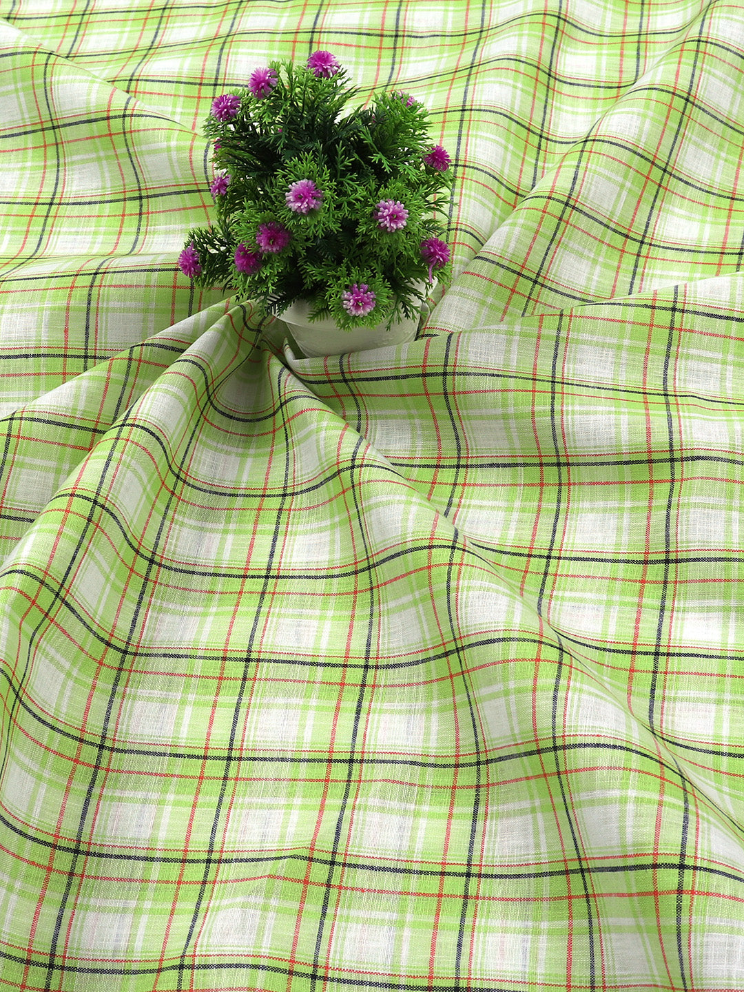 Cotton Green with White Checked Shirt Fabric Infinity-CloseAlternative view