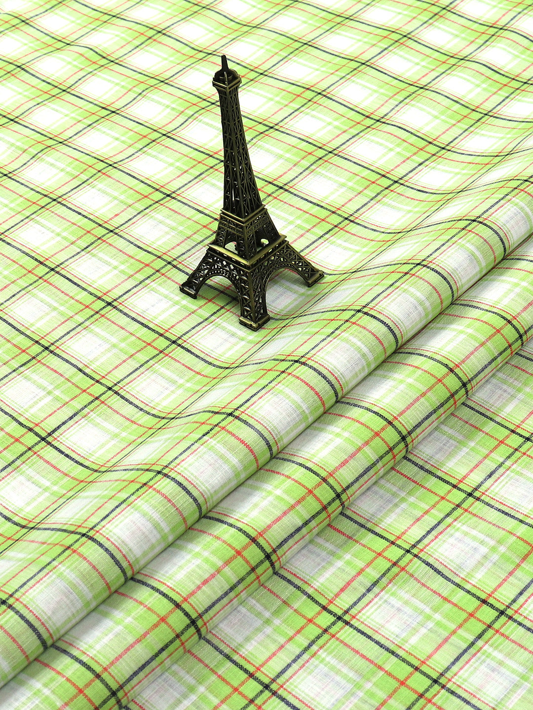 Cotton Green with White Checked Shirt Fabric Infinity-Close view