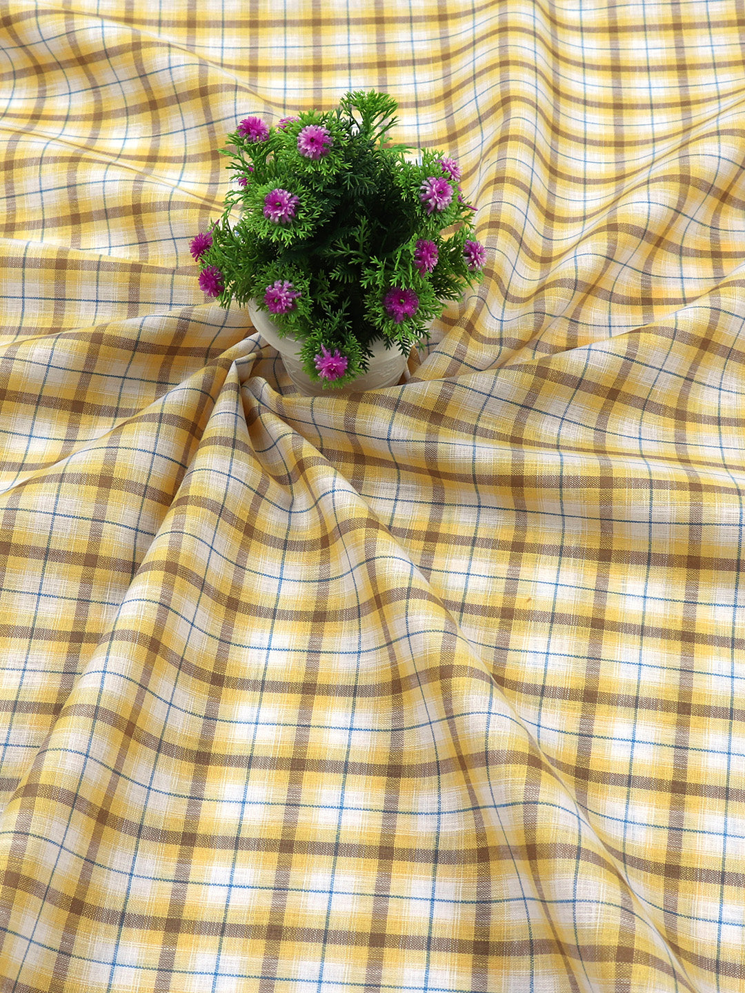 Cotton Yellow Check Shirt Fabric Infinity-Pattern view