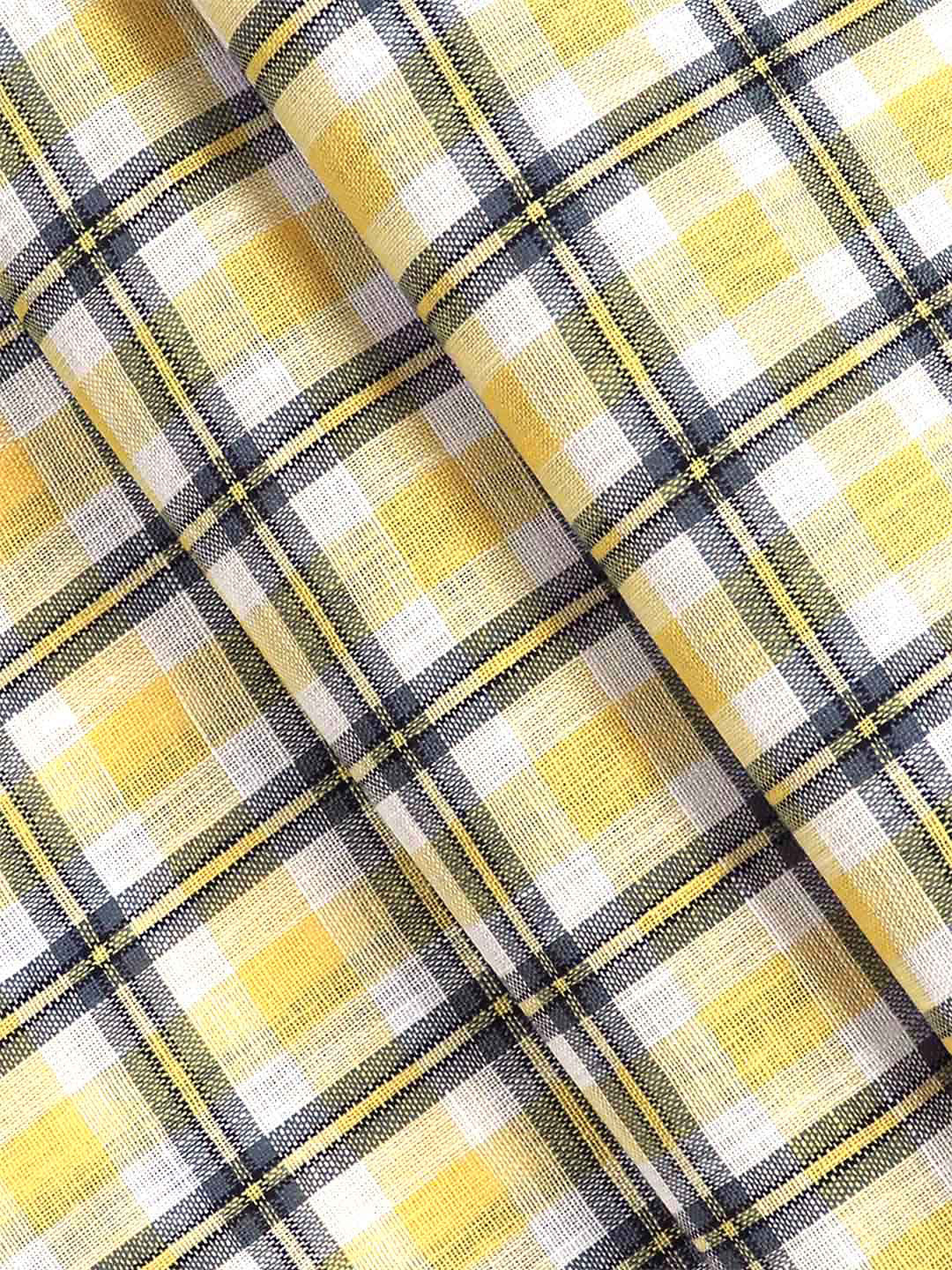 Cotton Yellow with White Checked Shirt Fabric Infinity