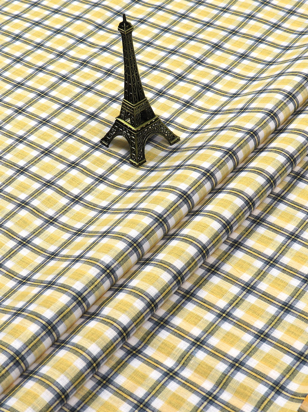 Cotton Yellow with White Checked Shirt Fabric Infinity-Close view