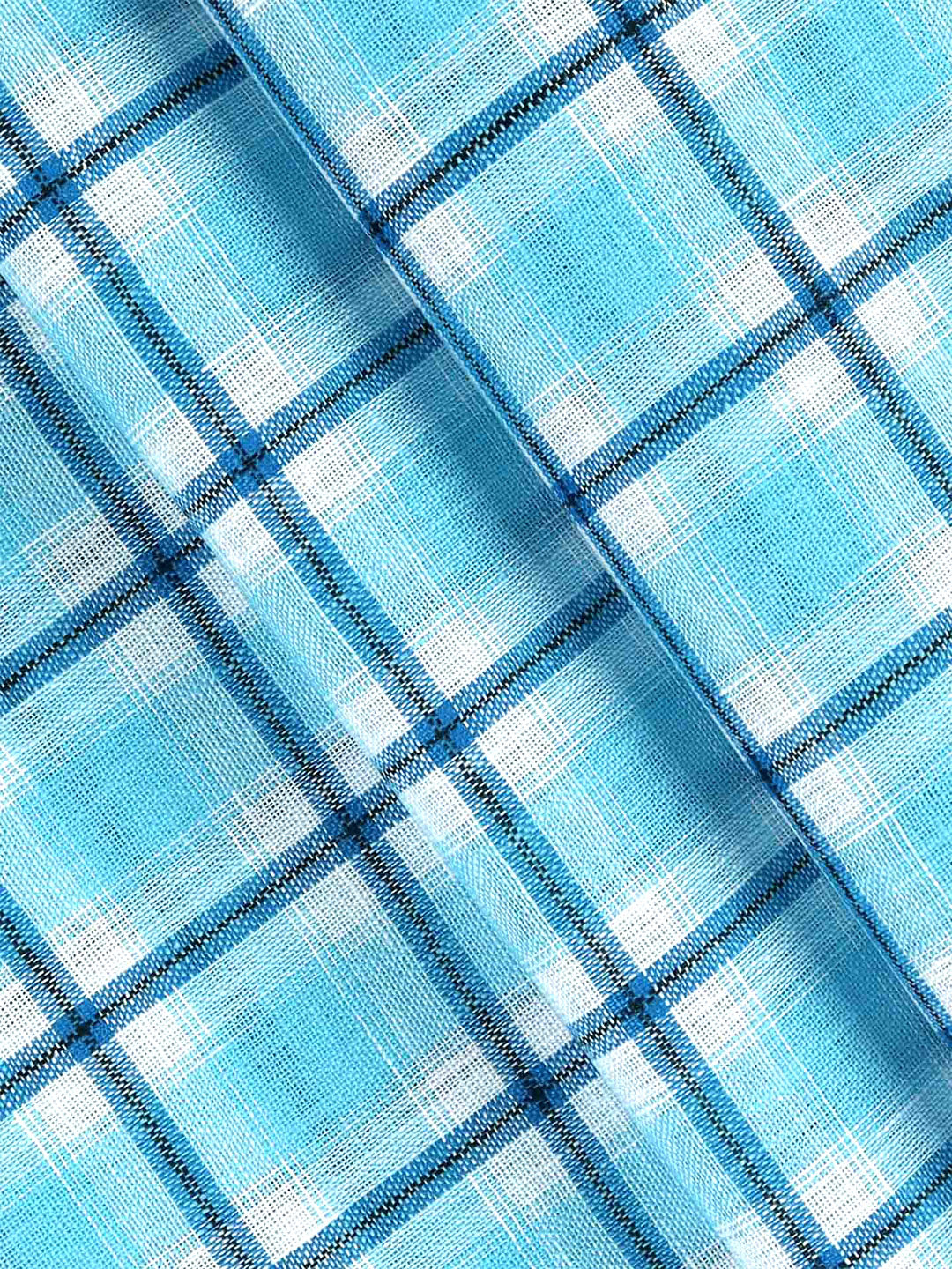 Cotton Colour Check Shirt Fabric Blue Infinity
